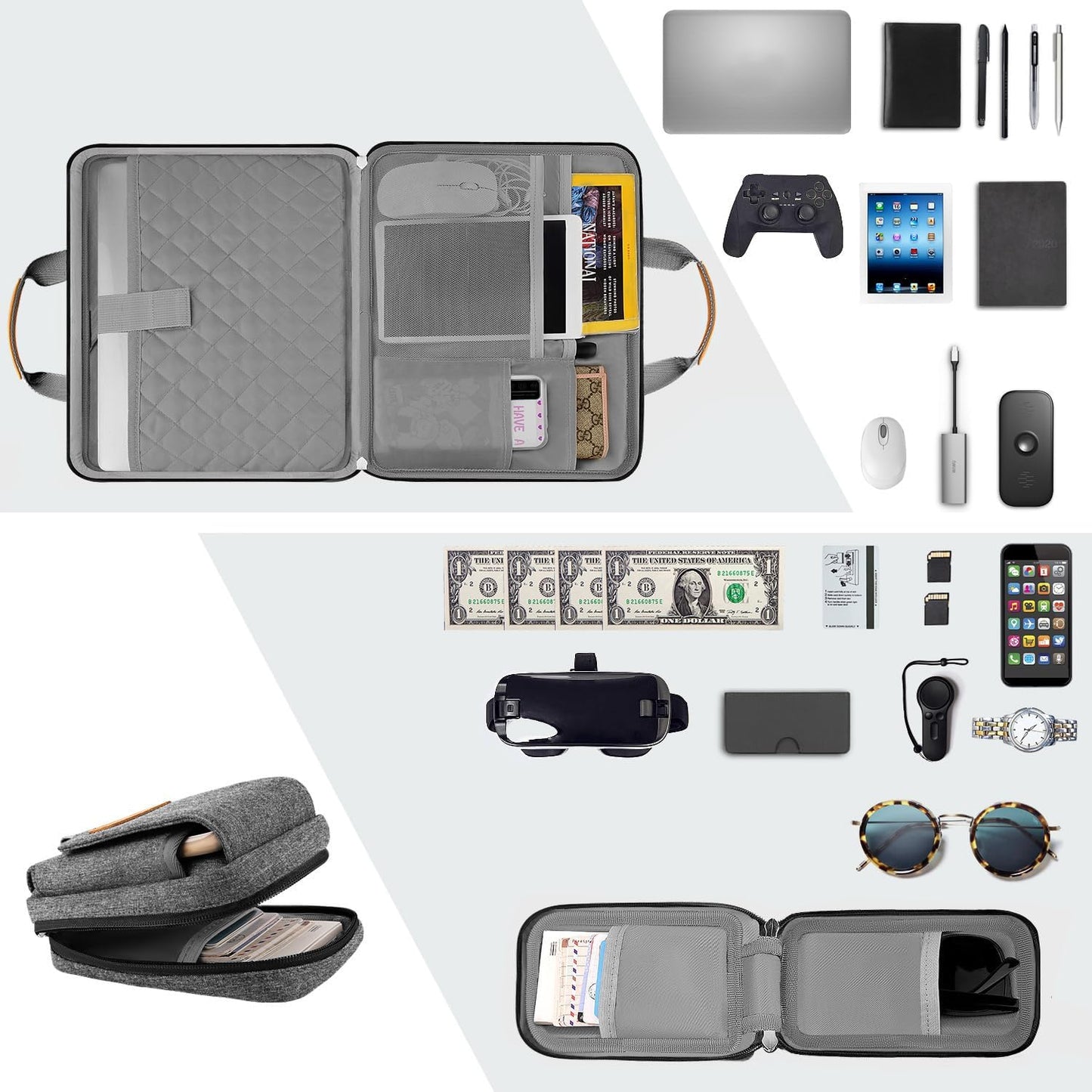 Laptop Case 15.6 Inch Briefcase Military-Grade Protection with Detachable Belt Bag, Compatible All Model of 15-16 Inch MacBook Pro and Most Popular 15.6 Inch Notebooks Chromebooks (Gray Black)