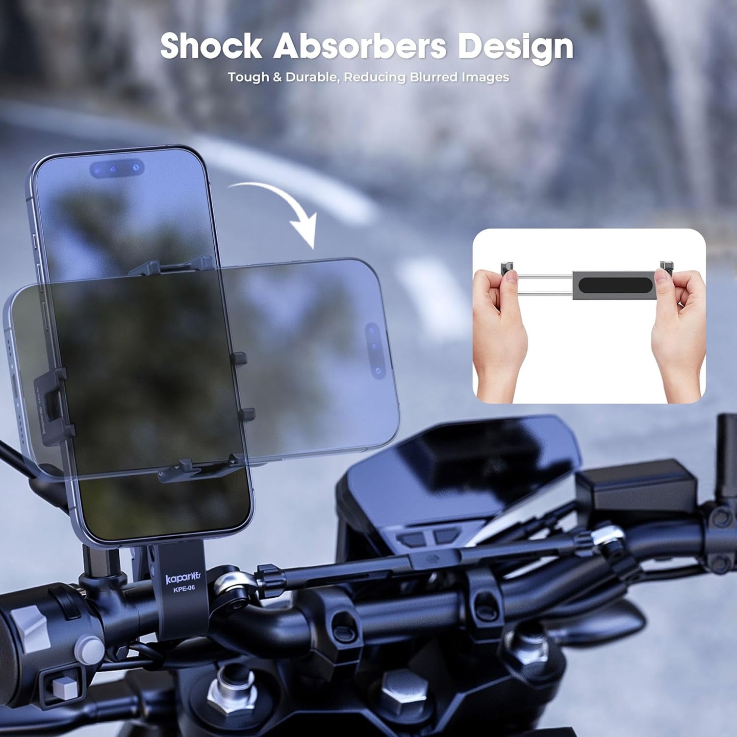 Riding Phone Clip Kit, Dual Knob Single Socket Arm and Aluminium Handlebar Base Mount Strong Rod Clamp, Suitable for Installation in 0.55-1.77” Diameter Steel Round Bar (KPS-07)