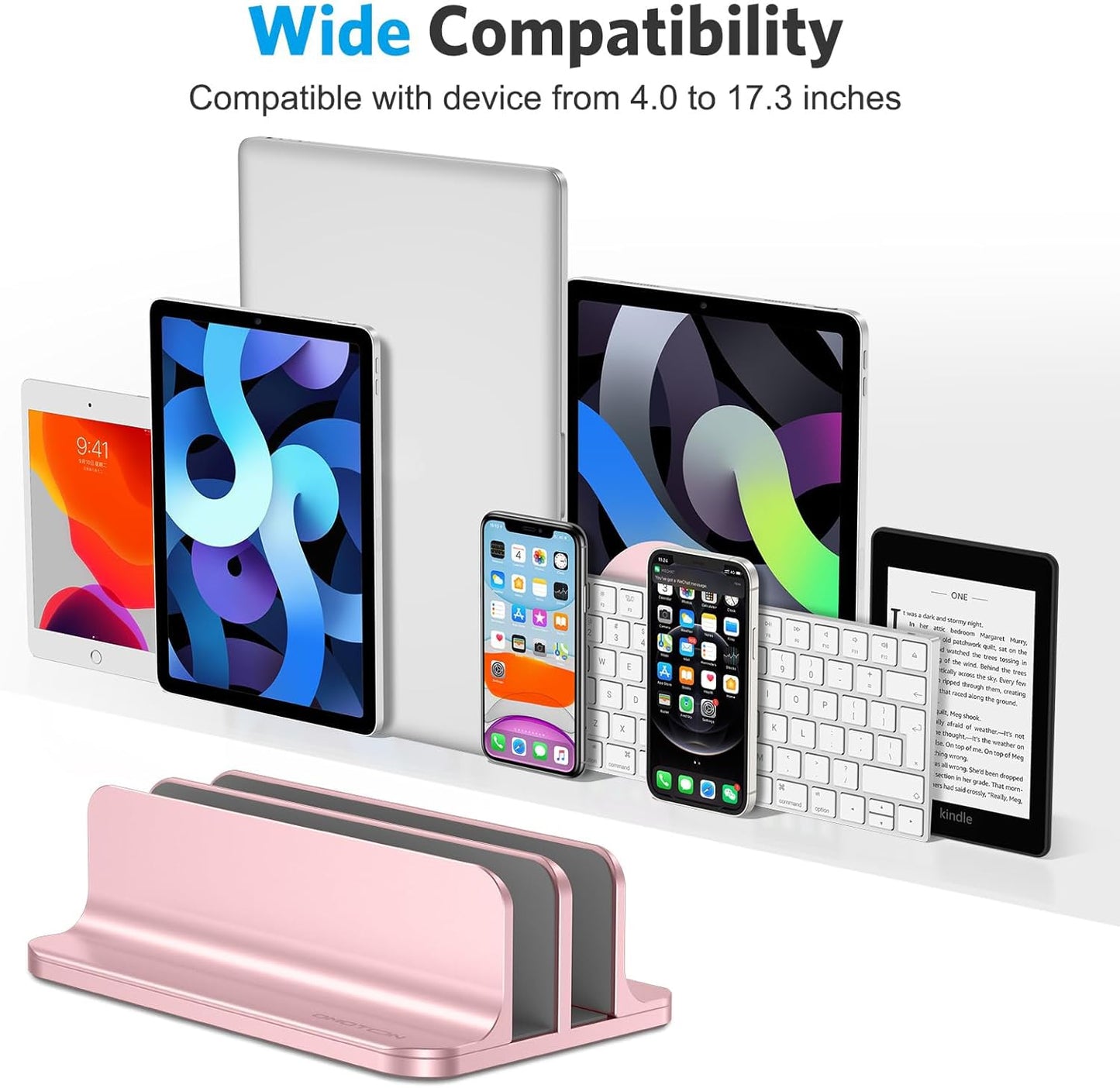 OMOTON [Updated Dock Version] Vertical Laptop Stand, Double Desktop Stand Holder with Adjustable Dock (Up to 17.3 inch), Fits All MacBok/Surface/Samsung/HP/Dell/Chrome Book (Rose Gold)