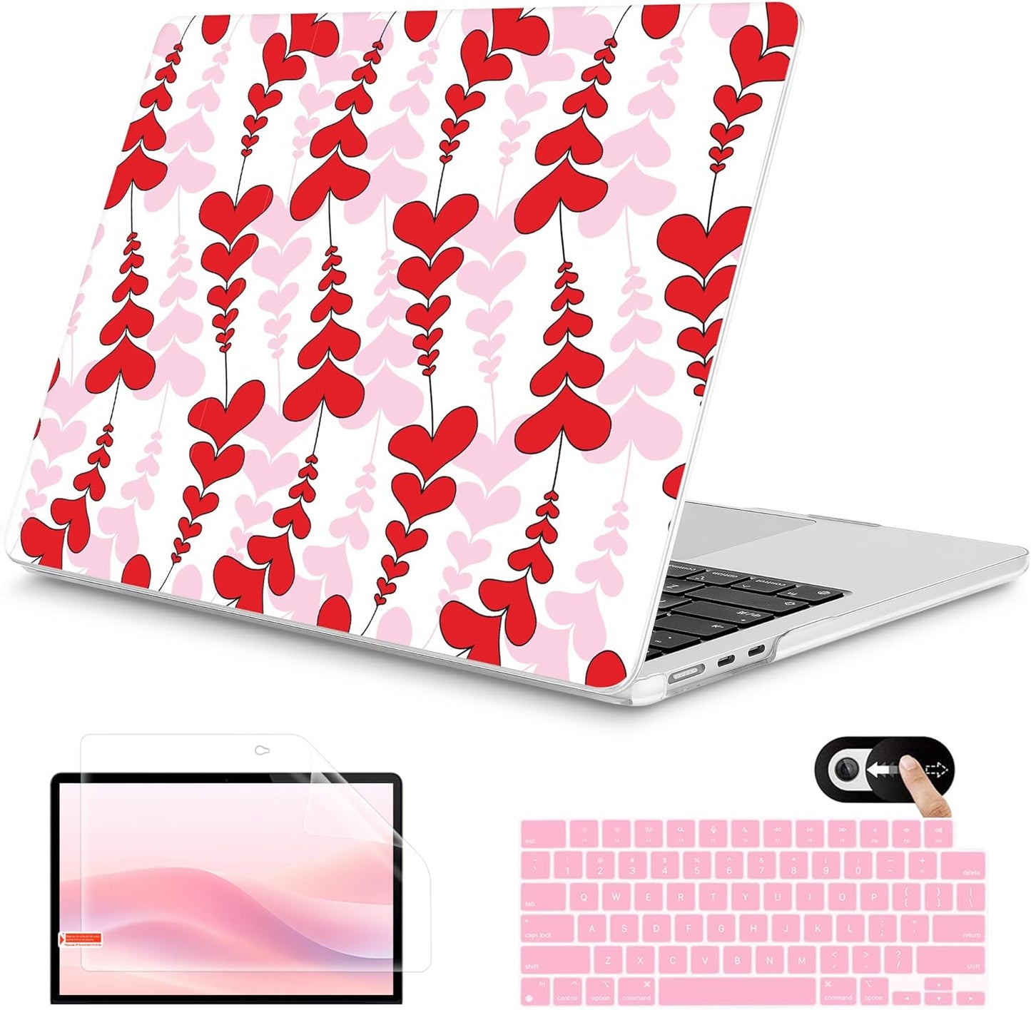 Mektron for 2025 M4 MacBook Air 13.6 Inch A3240 Case Fits 2023 A2681 M2 2024 A3113 M3 Chip with Liquid Retina Display Touch ID, Printed Plastic Hard Shell Cover for MacBook Air 13.6", Heart Wave