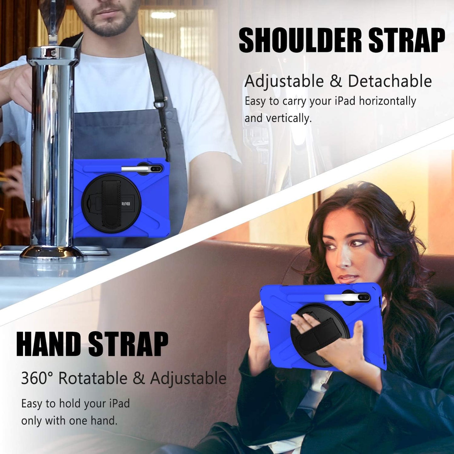 BRAECN for Samsung Galaxy Tab S6 case 10.5 Inch 2019 (with S Pen Holder),Heavy Duty Drop Protection Rugged Case with [Hand Strap][Rotating Stand][Shoulder Strap],No Support Samsung Key Board–Blue