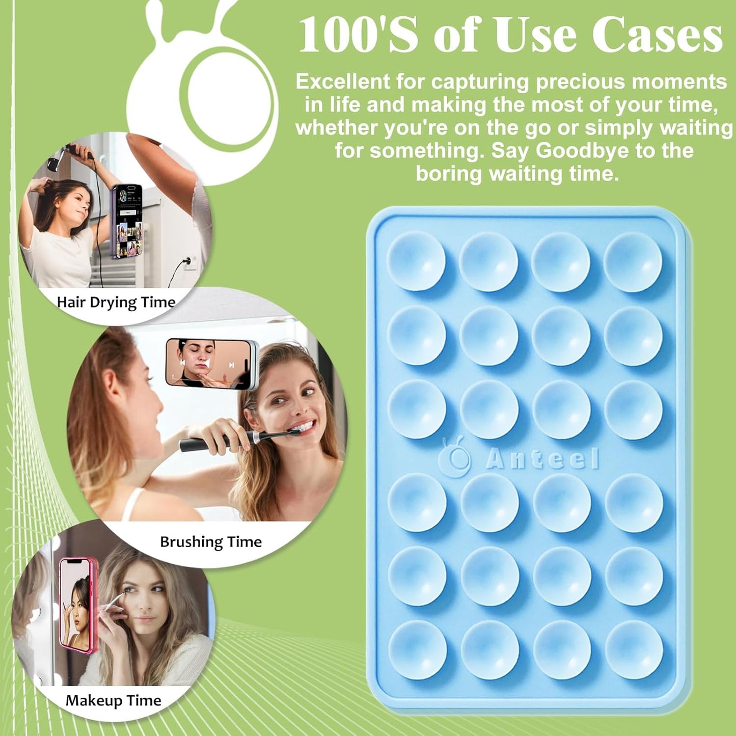 Anteel Medium-Sized Silicone Suction Phone Case Adhesive Mount, Enhanced Suction Power and Upgraded Thickened Sticky Phone Grip, Durable, Hands-Free Sticky Phone Holder, 2.28"x3.46" (LPK&TP)