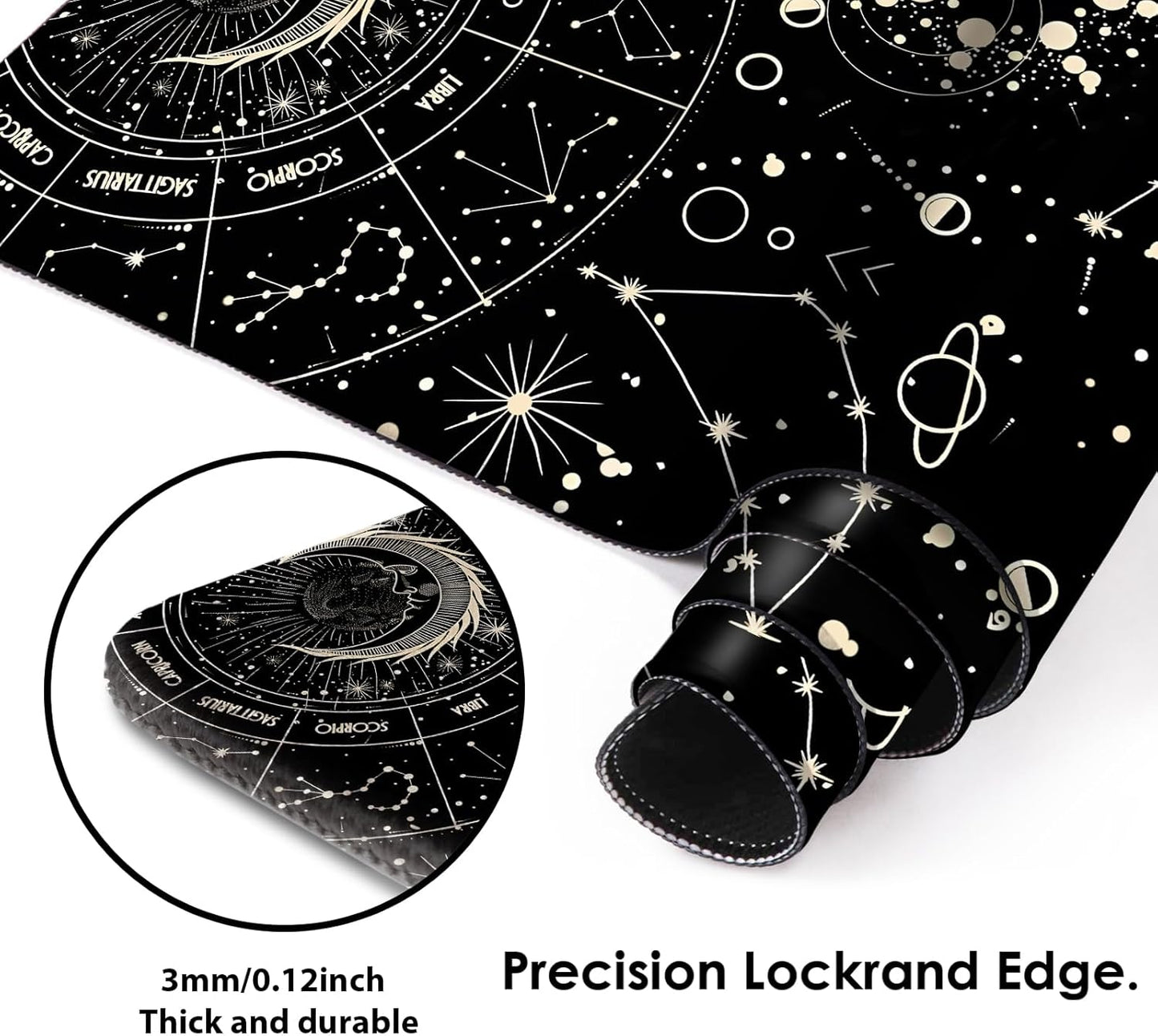 Galdas Gaming Mouse Pad XXL XL Large Long Extended Big Mousepad Non-Slip Rubber Keyboard Desk Pad with Stitched Edges for Laptop Home Office (31.5x11.8x0.08 Inch) … (Black Moon)