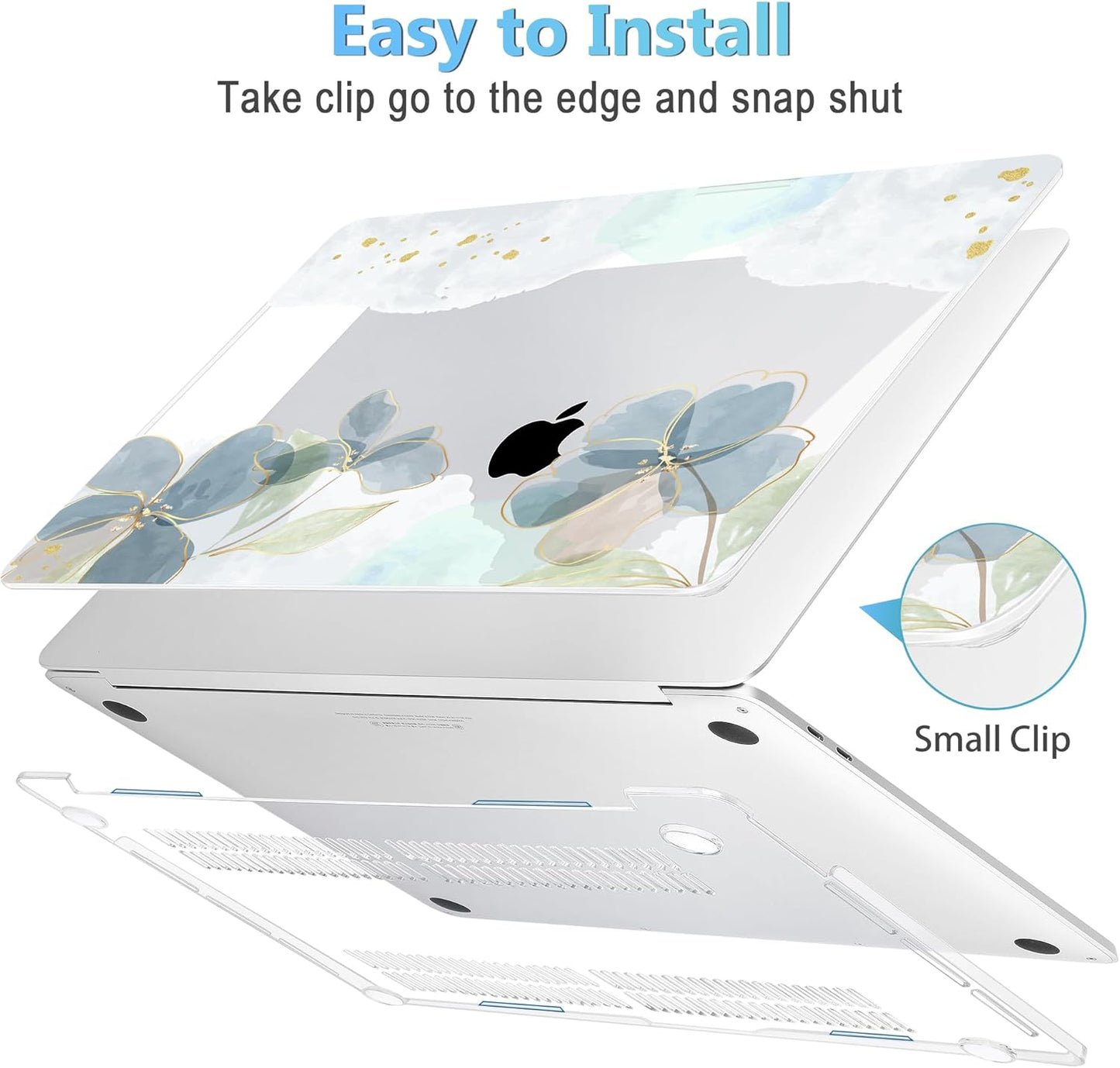 Mektron for MacBook Air 13 Case A1466/A1369 (2010-2017 Release), Snap-on Plastic Hard Shell Cover for MacBook Air 13.3 inch with Keyboard Cover,Green Floral