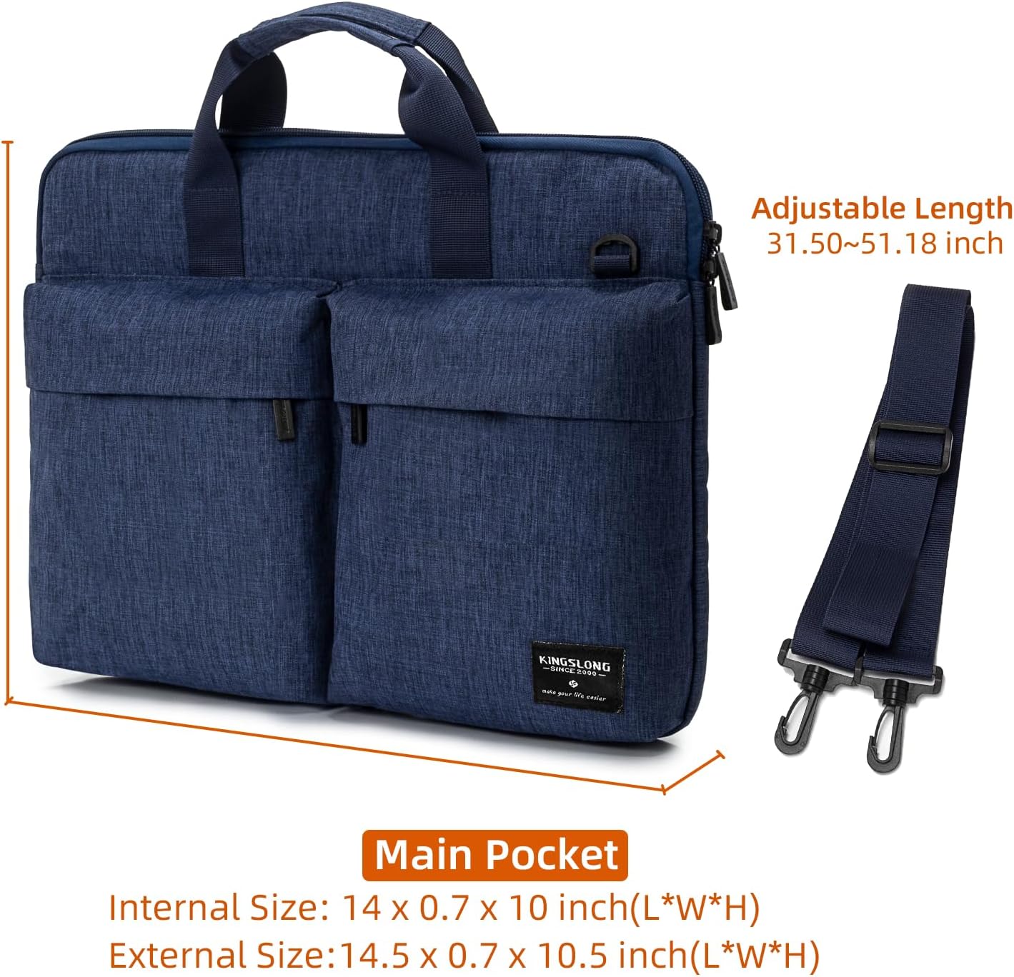 KINGSLONG 14 inch Laptop Bag with Shoulder Strap, Messenger Bag, Slim Computer Carrying Case Notebook Handbag Fit for Acer Asus Lenovo HP Toshiba, Blue