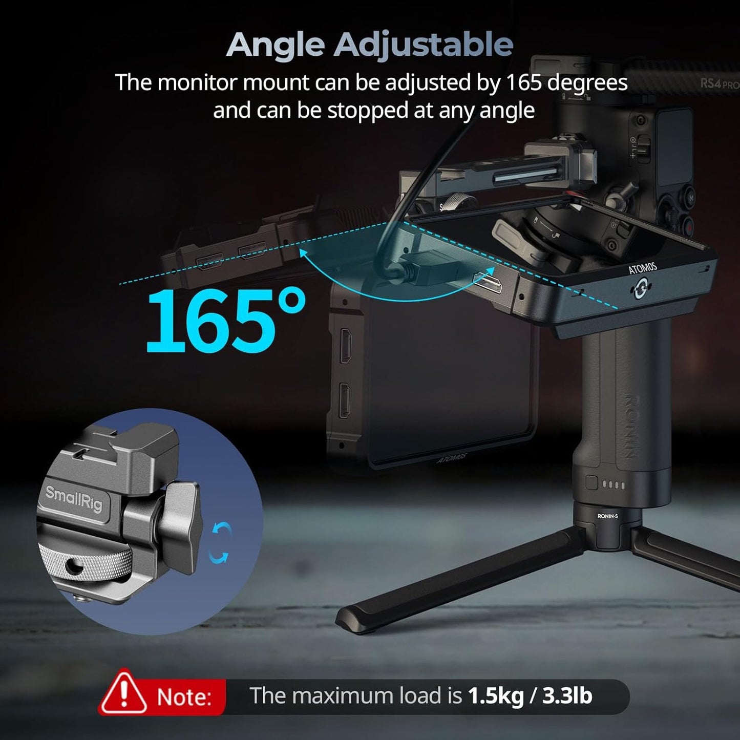 SMALLRIG HawkLock Quick Release Adjustable Camera Monitor Mount, NATO Rail and Cold Shoe, Tilt 165° Adjustable, for DJI RS 4 Mini/RS 4 Pro/RS 4 /RS 3 Mini/RS 3 Pro/RS 3 /RSC 2 /RS 2 Stabilizers