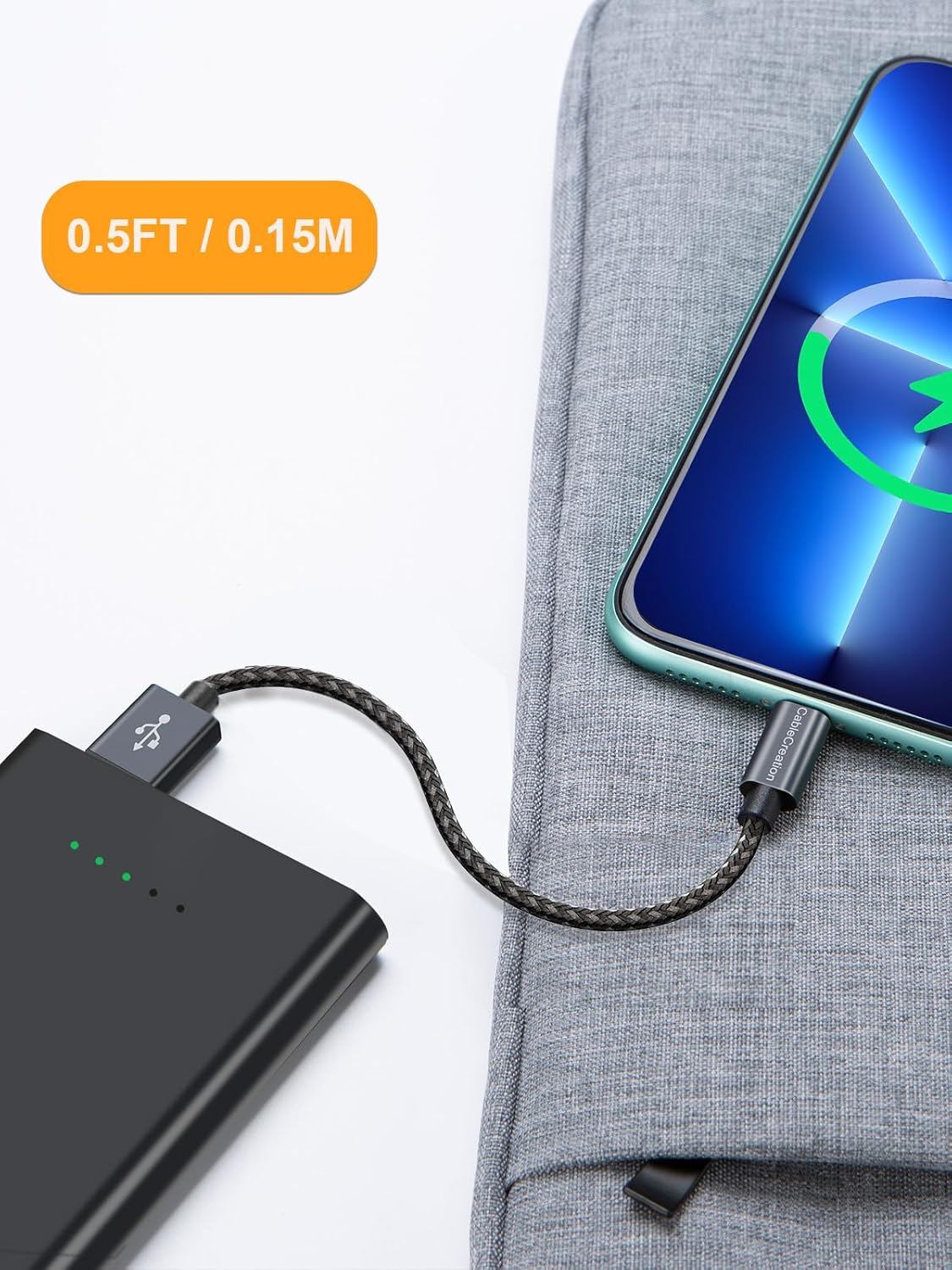 CableCreation Short iPhone Charger Cable 0.5FT/0.15m, USB A to Lightning Cable, Lightning to USB Data Sync Cord [MFi Certified] for iPhone 14/14 Pro, AirPods Pro, iPhone 13/13 Pro/12, iPad Pro, Grey