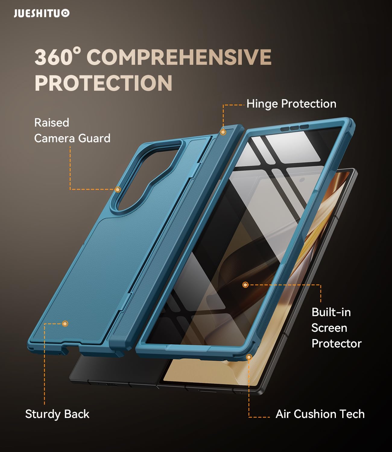 JUESHITUO for Samsung Galaxy Z Fold 7 Case with Privacy Screen Protector, Hidden Kickstand & MagSafe, Military Shockproof Cover for Galaxy Z Fold 7, Hinge Protection, Blue