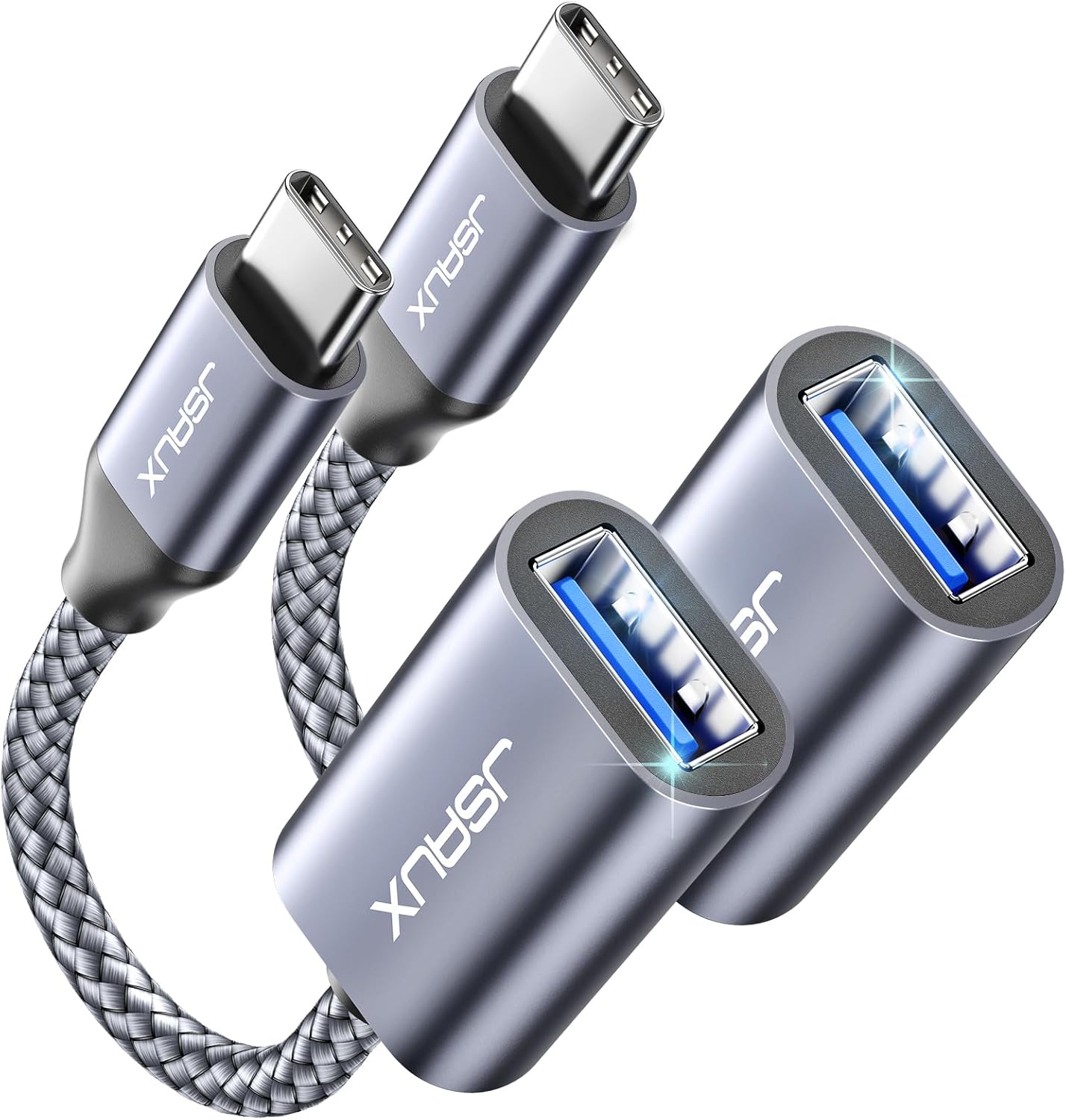 JSAUX USB C to USB 3.0 Adapter [2 Pack], USB C Male to USB Female OTG Cable Adapter Compatible with MacBook Pro/Air, iPhone 16 Pro Max/16 Plus/16e/15, Samsung Galaxy S25/S24/S23
