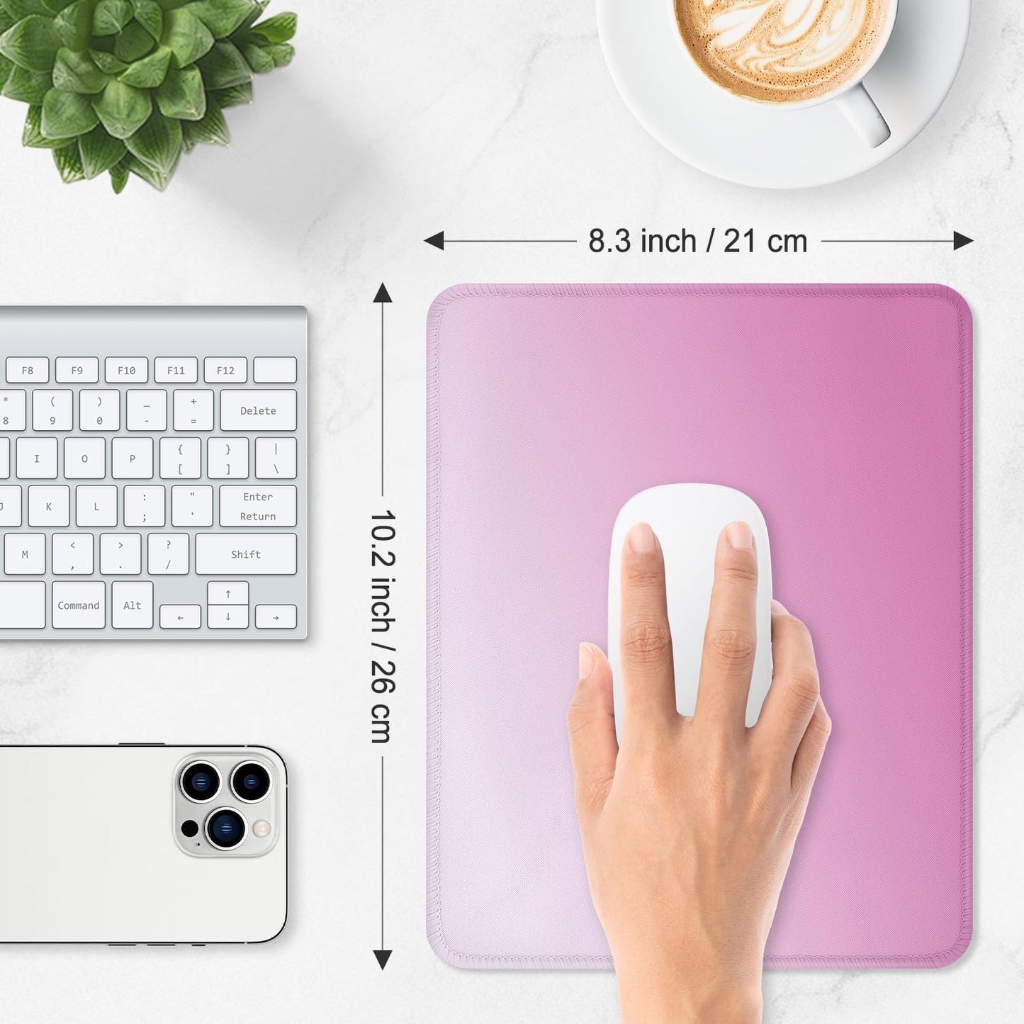 ITNRSIIET Mouse Pad Non-Slip Rubber Base Smooth Surface Stitched Edges Waterproof Durable Compatible with All Mice for Office & Gaming, Desk Accessory, 10.2x8.3x0.12 inch, Blush Gradient