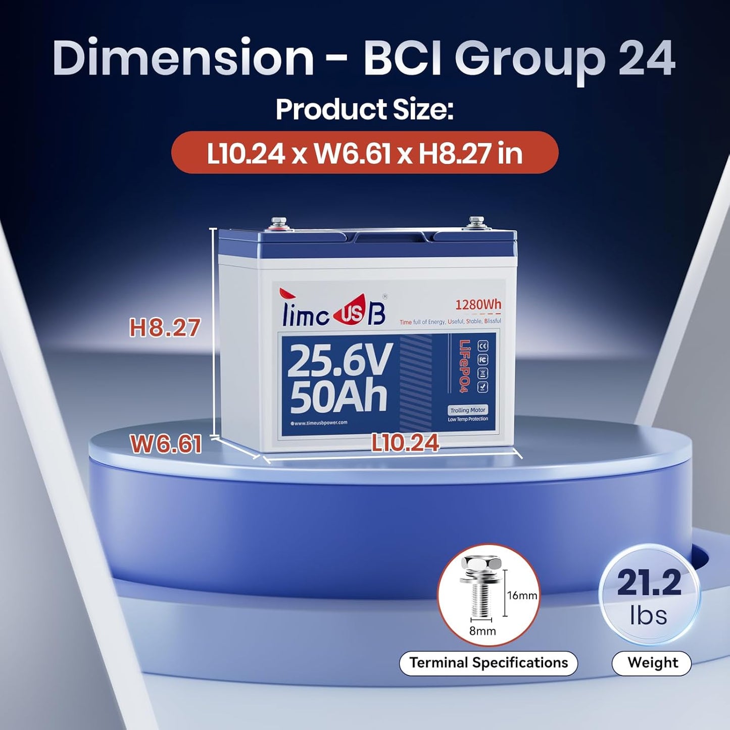 24V 50Ah LiFePO4 Lithium Battery Enhanced Version, Max Continuous Discharge 1.2C (60A), IP65 Low-Temp Protection Deep cycle Battery Fit for High Power Motors/Equipment/RV (Group24)
