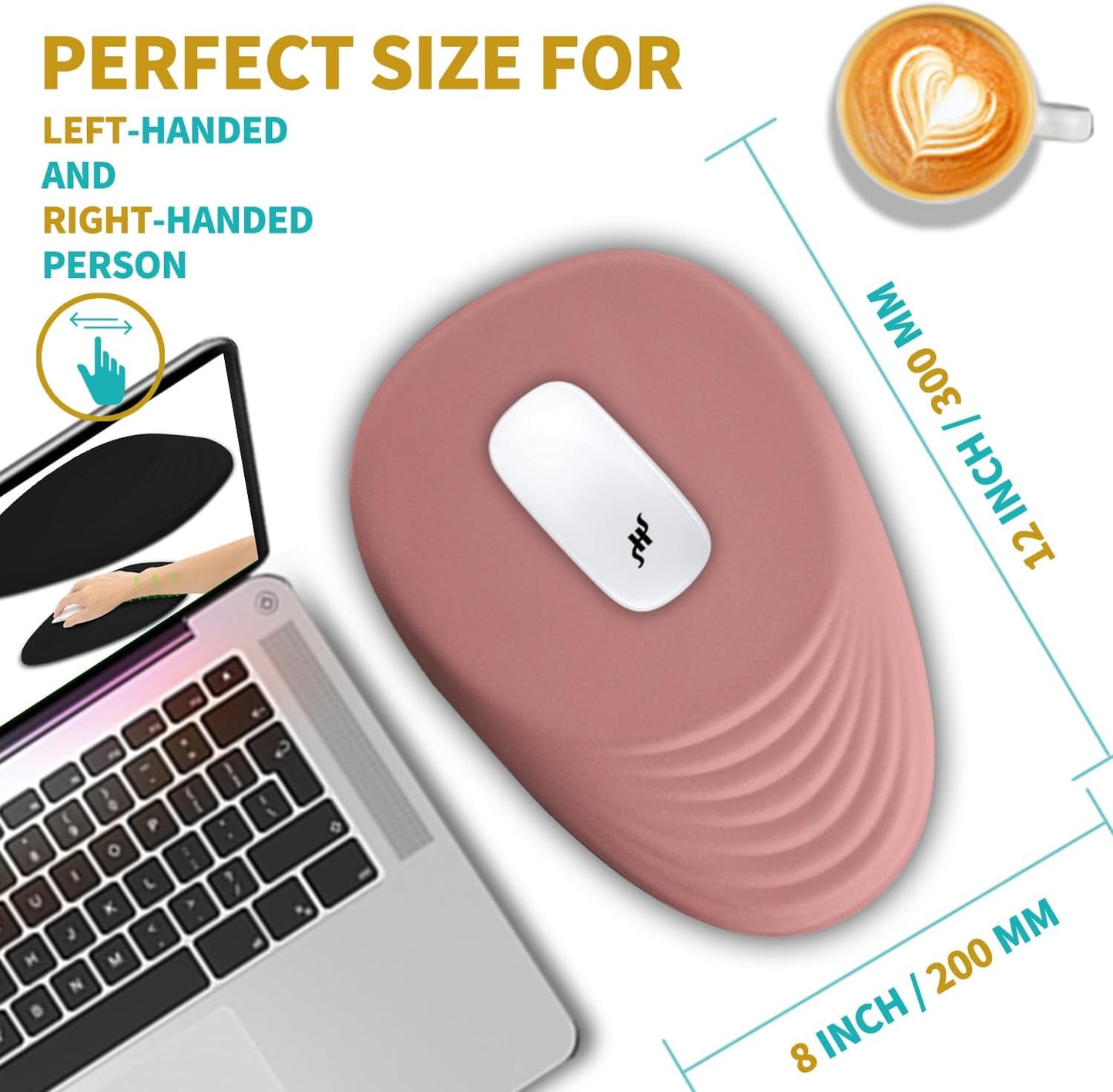 Hokafenle Ergonomic Mouse Pad Wrist Support with Stepped-Wedge Design, Wrist Rest Pain Relief Mousepad Filled with Memory Foam, Carpal Tunnel Mousepad for Wireless Mouse(12x8 inch, Pink)