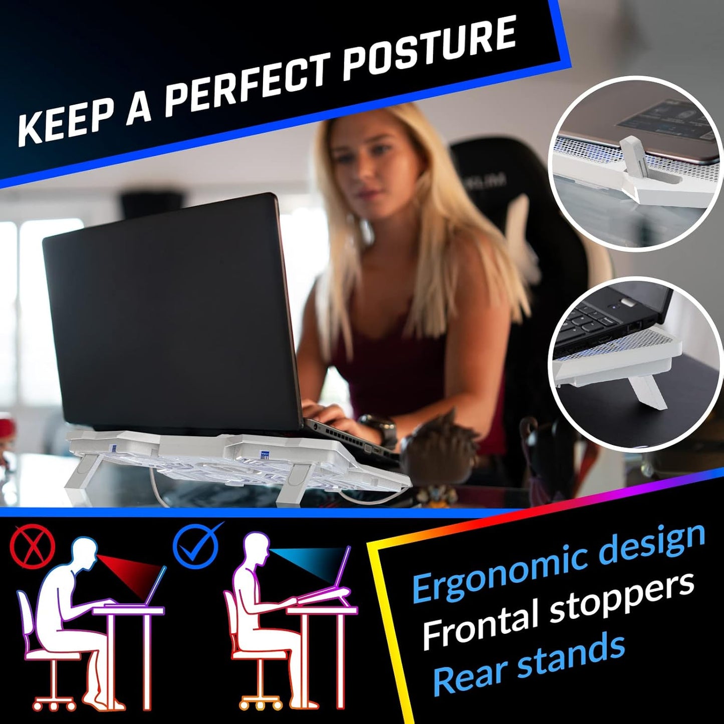 KLIM Wind Laptop Cooling Pad - More Than 500 000 Units Sold - New - The Most Powerful Rapid Action Cooling Fan - Laptop Stand with 4 Cooling Fans at 1200 RPM - USB Fan - PS5 PS4 - Full White