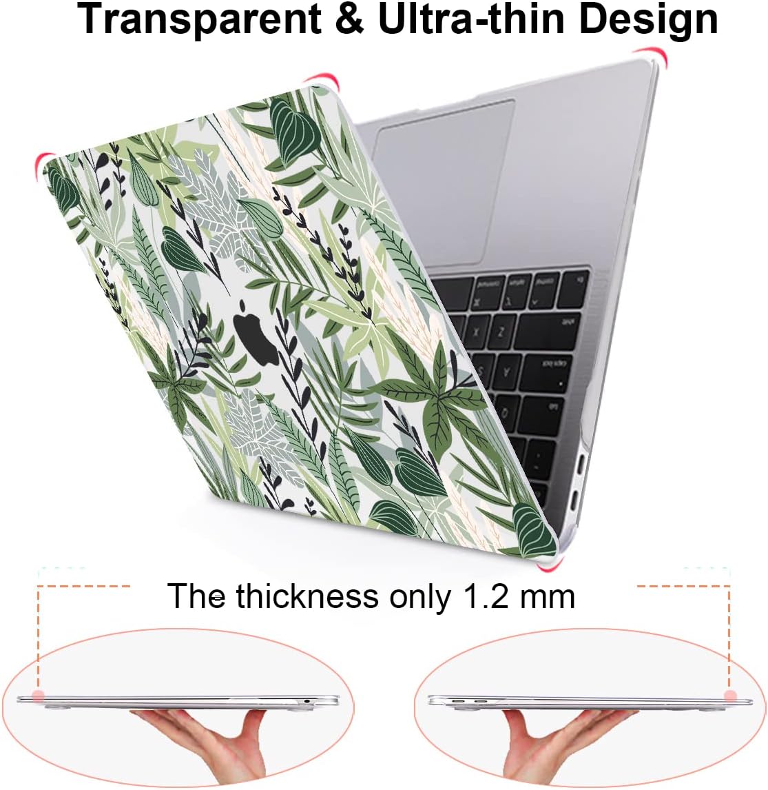 for MacBook Air 13 inch Case 2021 2020 2019 2018 for Mac A2337 M1 A2179 A1932 Cover with Touch ID, Crystal Plastic Hard Shell Case Keyboard Skin Screen Protector, Tropical Green Leaves