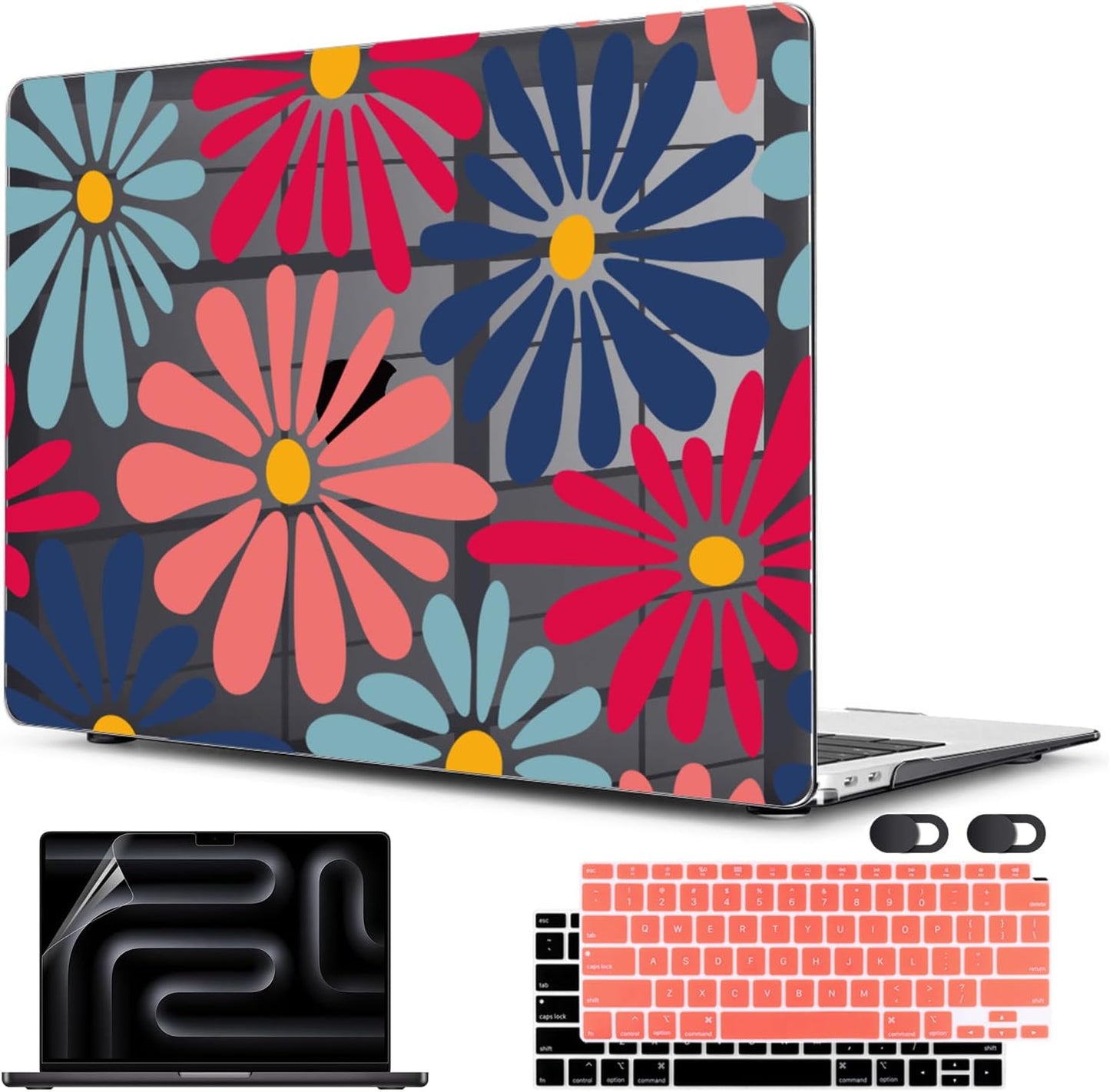 CISSOOK Compatible with MacBook Air 13 inch Case 2021 2020 2019 2018 Release A2337 M1 A2179 A1932, Plastic Hard Shell Case Keyboard Cover Screen Film for MacBook Air 13.3 inch, Daisy Flowers