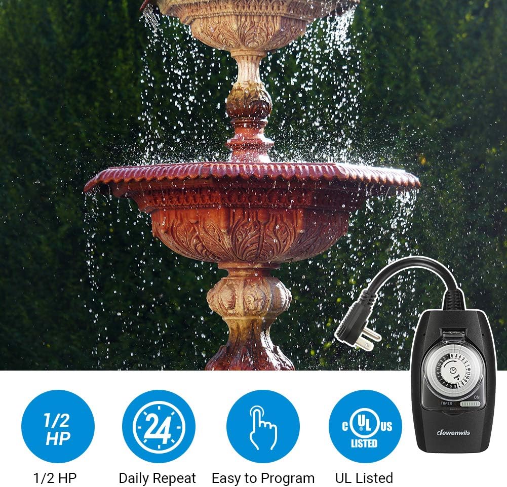 DEWENWILS Outdoor Light Timer Waterproof, 24-Hour Programmable Plug in Timer for Electrical Outlets, Holiday Decorations, String Light,13A 1/2 HP, UL Listed