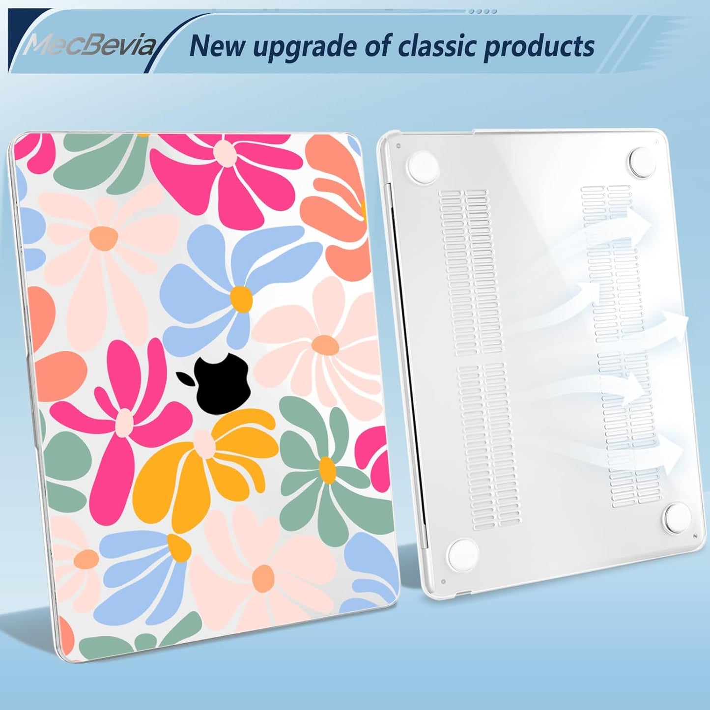 Compatible with MacBook Air 13.6 inch Case, M4 A3240/M3 A3113/M2 A2681 (Released 2025 to 2022), Hard Shell, Keyboard Cover, Screen Protector, Webcam Cover & Type-C Adapter, ColorfulFlowers