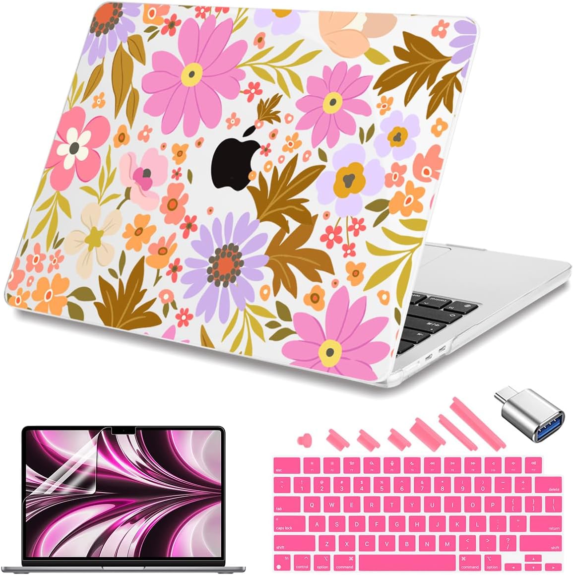 Teryeefi Compatible for MacBook Air 13.6 inch Case A3240 A3113 A2681 (2025 2024-2022 Release), Protective Plastic Hard Shell Cover for MacBook Air M2 M3 M4 13 inch, Pretty Floral A006