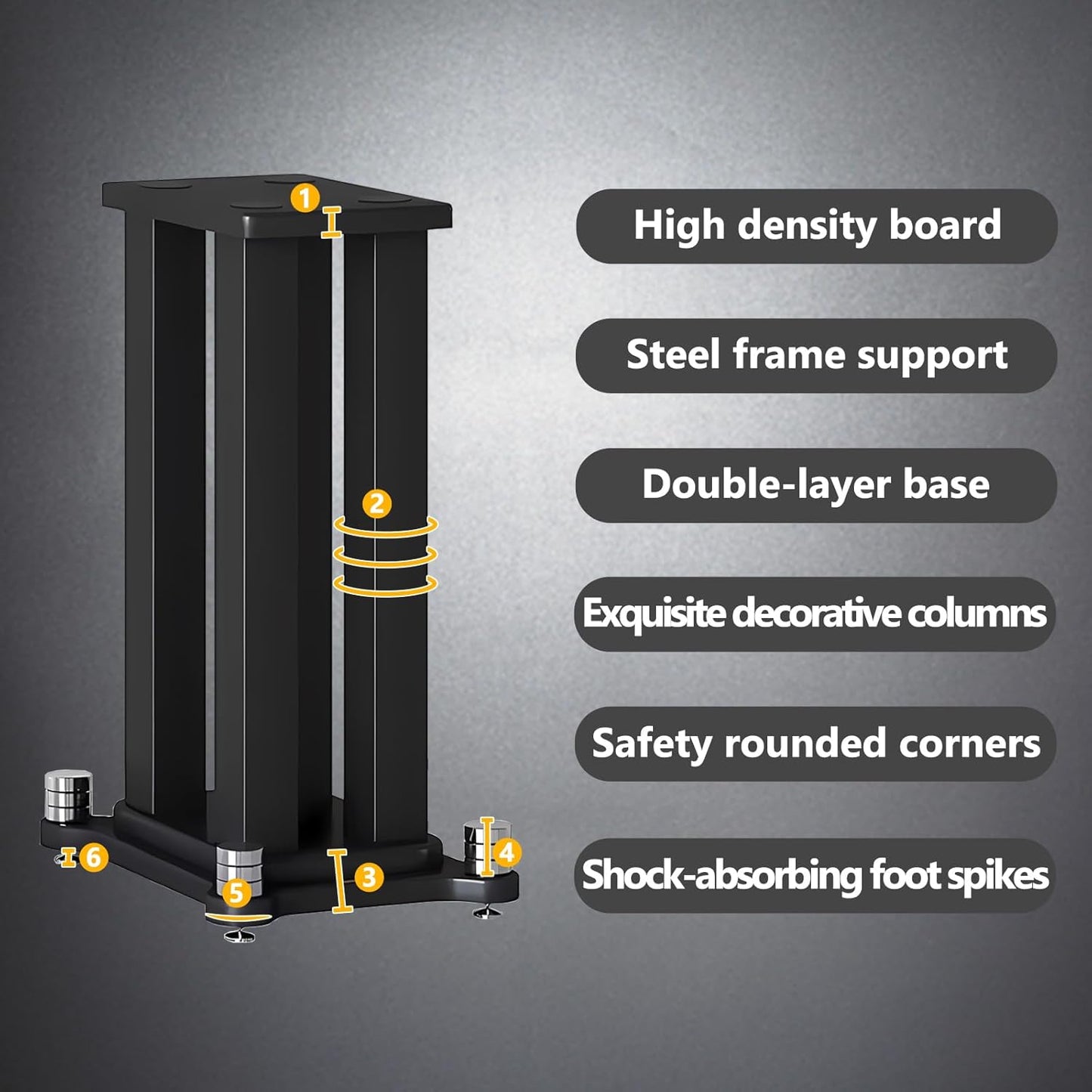 A Pair of Speaker Stands, Bookshelf Speaker Stand Steel Frame Support for Speakers up to 40 kg, Vibration-Absorbing MDF Design, Universal Speaker Stand Improves Sound Quality (60cm/23.6in)