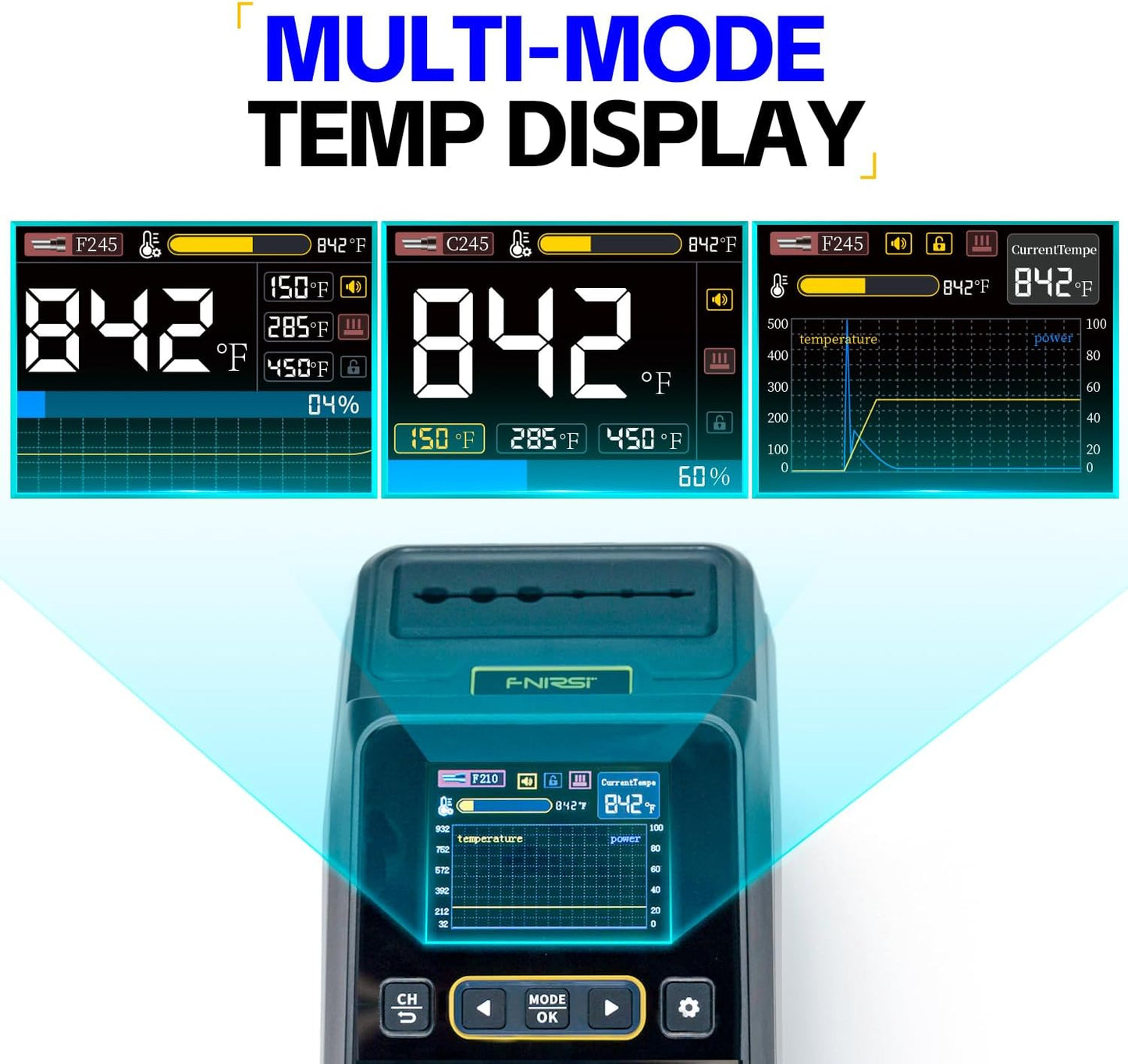 FNIRSI DWS-200 200W 245 Precision Digital Soldering Station Kit with 6 F245 Soldering Iron Tips and 2 Helping Hands, Temp Value & Curve Mode, 3 Temperature Storage, Full-Color Display