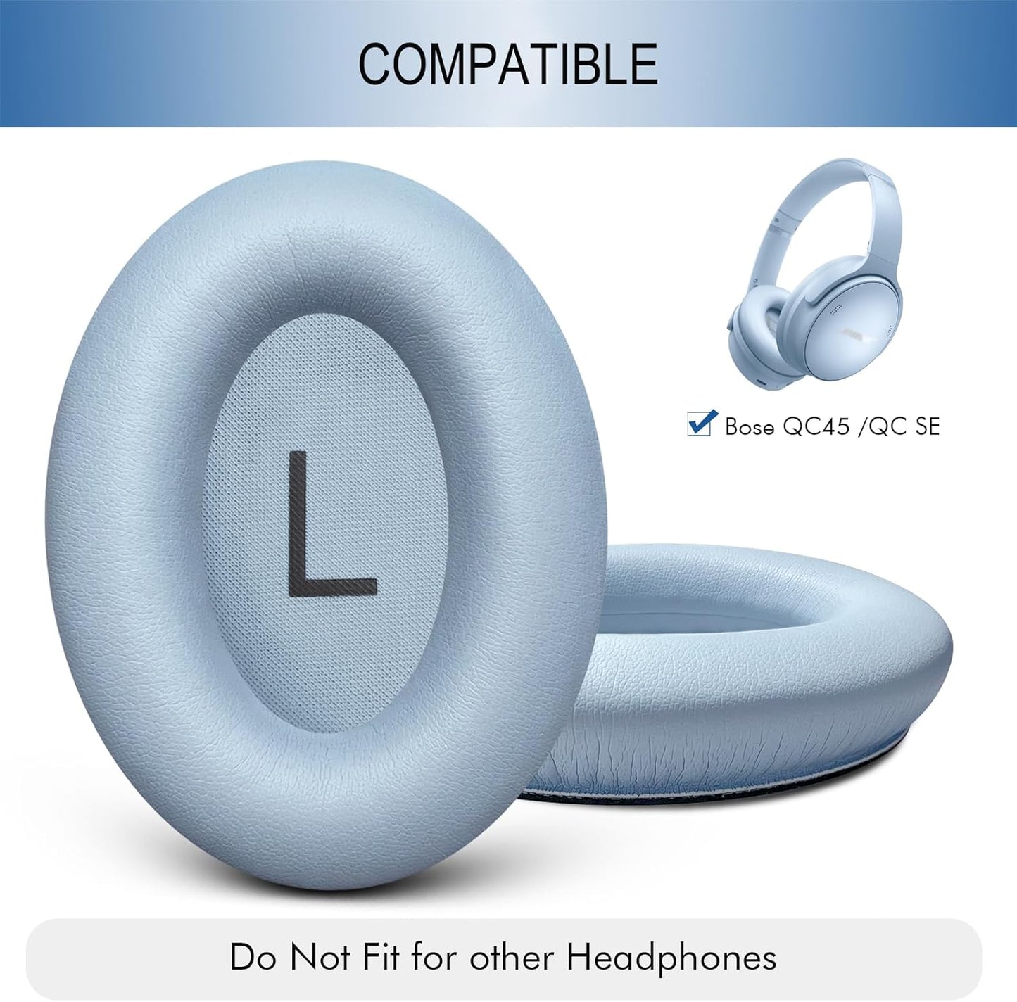 GEVO Replacement Ear Pads for Bose QC45, Ear Cushions for Bose QuietComfort 45 (QC45) & Quiet Comfort SE (QC SE) Headphones, Earpads with Softer Leather Noise Isolation Foam (Moonstone Blue)