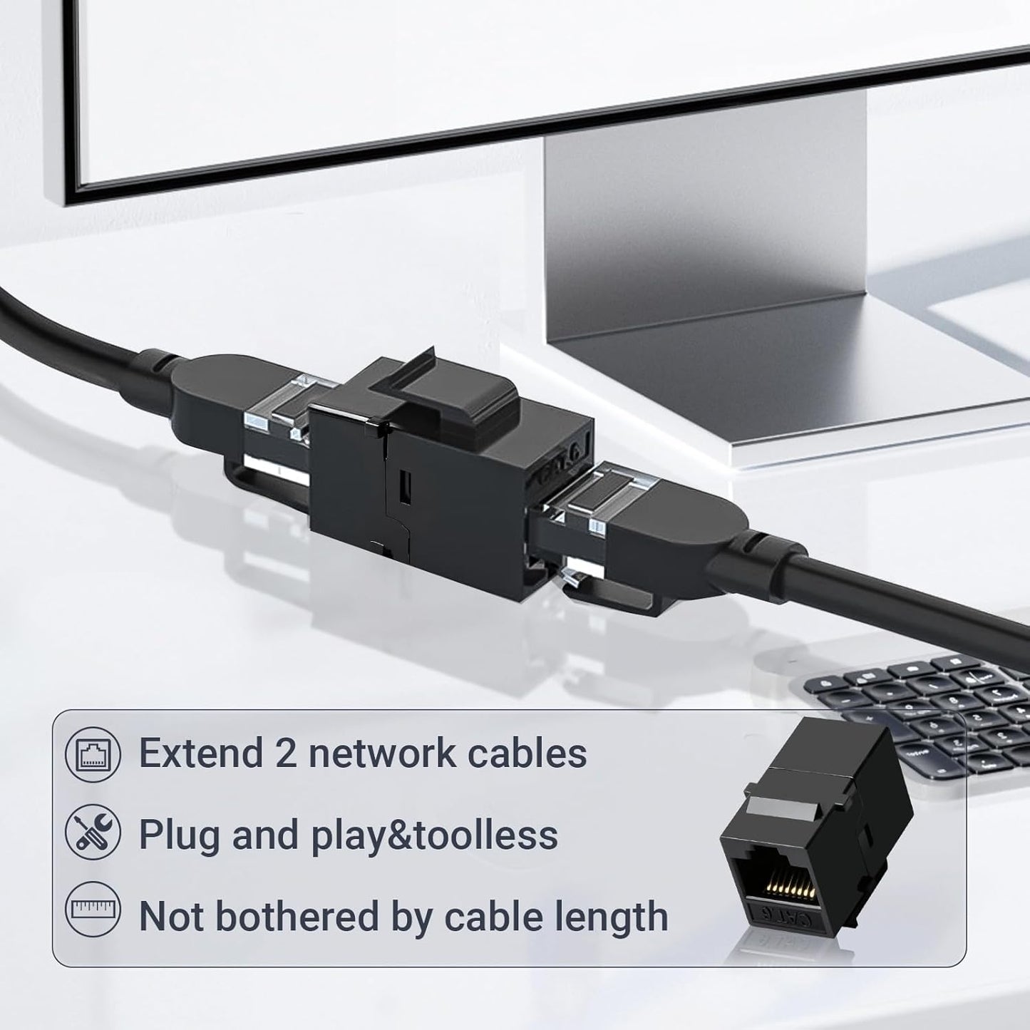 Cat6 RJ45 Keystone Coupler 25-Pack, Ethernet Coupler Female to Female, Ethernet Cable Extender UTP Inline Cat6 Keystone Jacks for Wall Plates & Patch Panels – Black