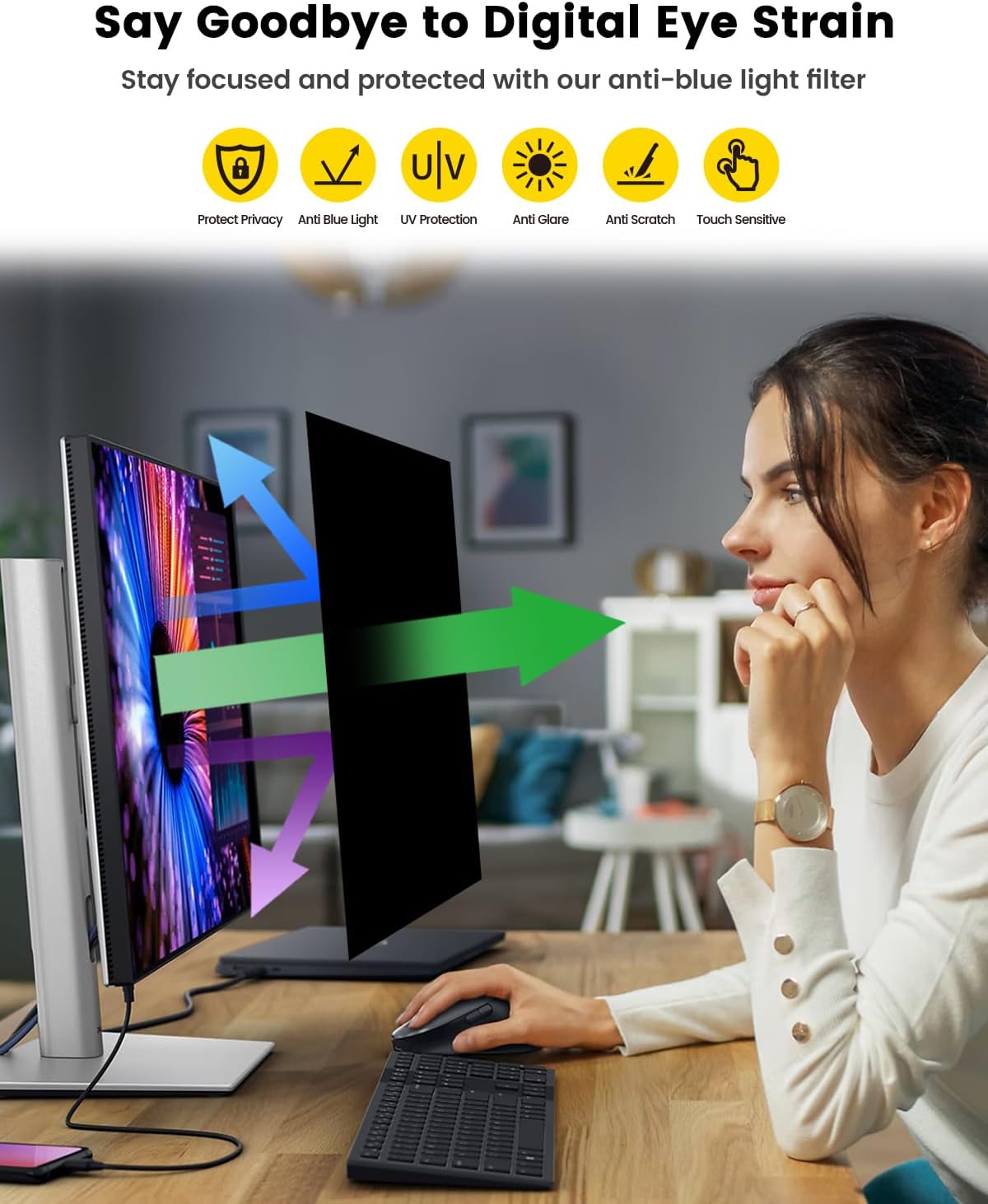 F FORITO 24 Inch 16:9 360°Privacy Screen Protector for Computer Monitor, Removable Eye Protection Anti Blue Light Anti Glare Computer Screen Privacy Shield for All 24" Widescreen Monitors