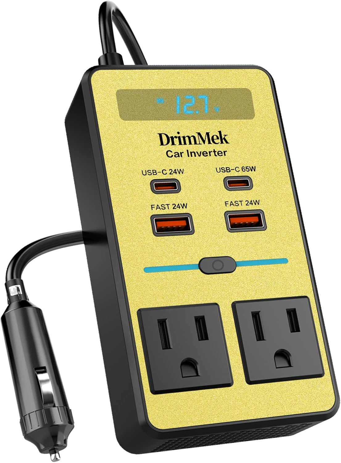 300W Car Power Inverter - Dual DC 12V to 110V AC Car Outlet Adapter, 65W USB-C Fast Charging Ports, Portable Car Charger with LCD Screen and On and Off Control，for Laptops, Phones