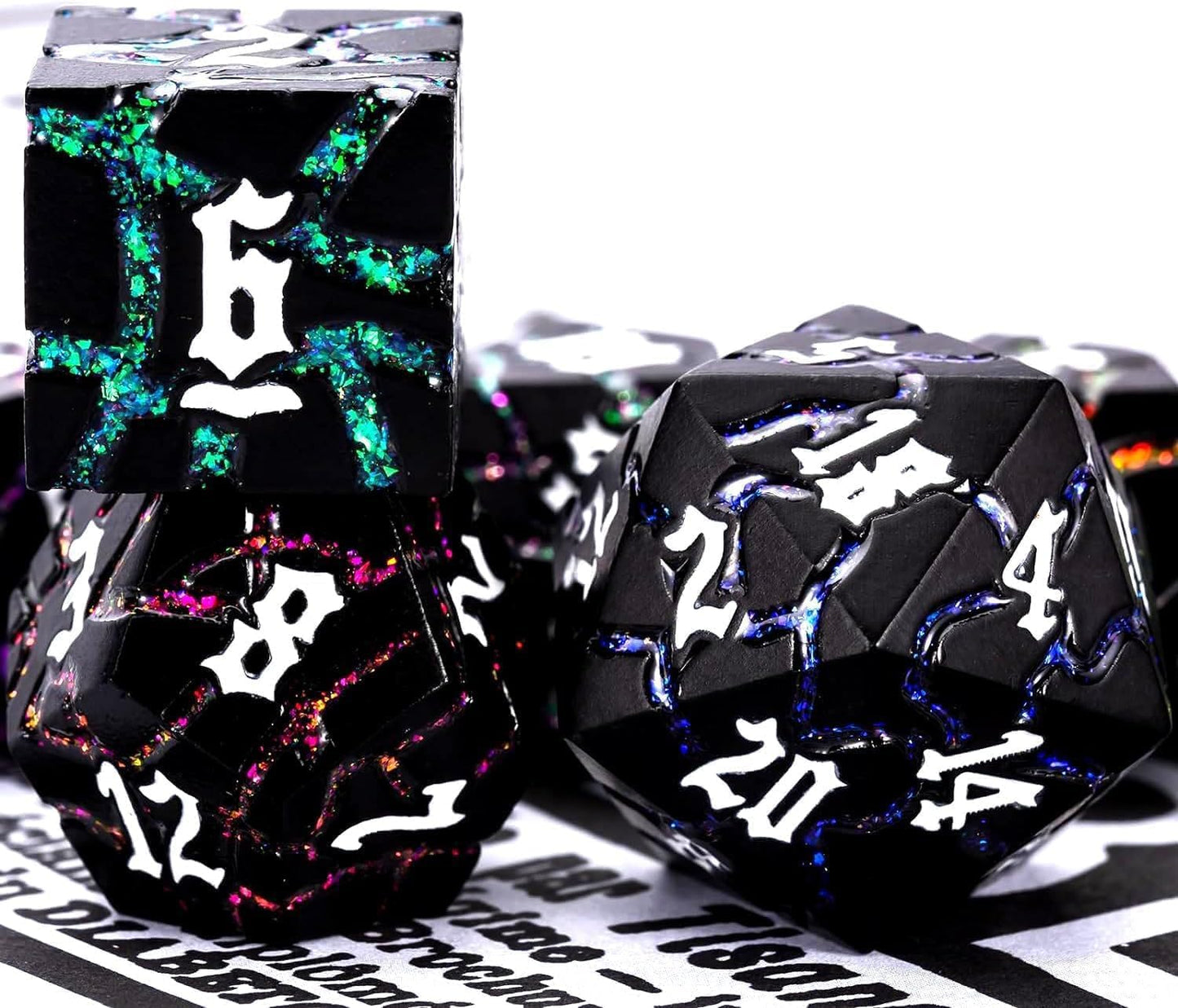 Dice Set D&D,Dungeons and Dragons Metal Dice Set with Box, Crack Glitter Polyhedral Dice for Role Playing Game (Matte Black 7 Colors)