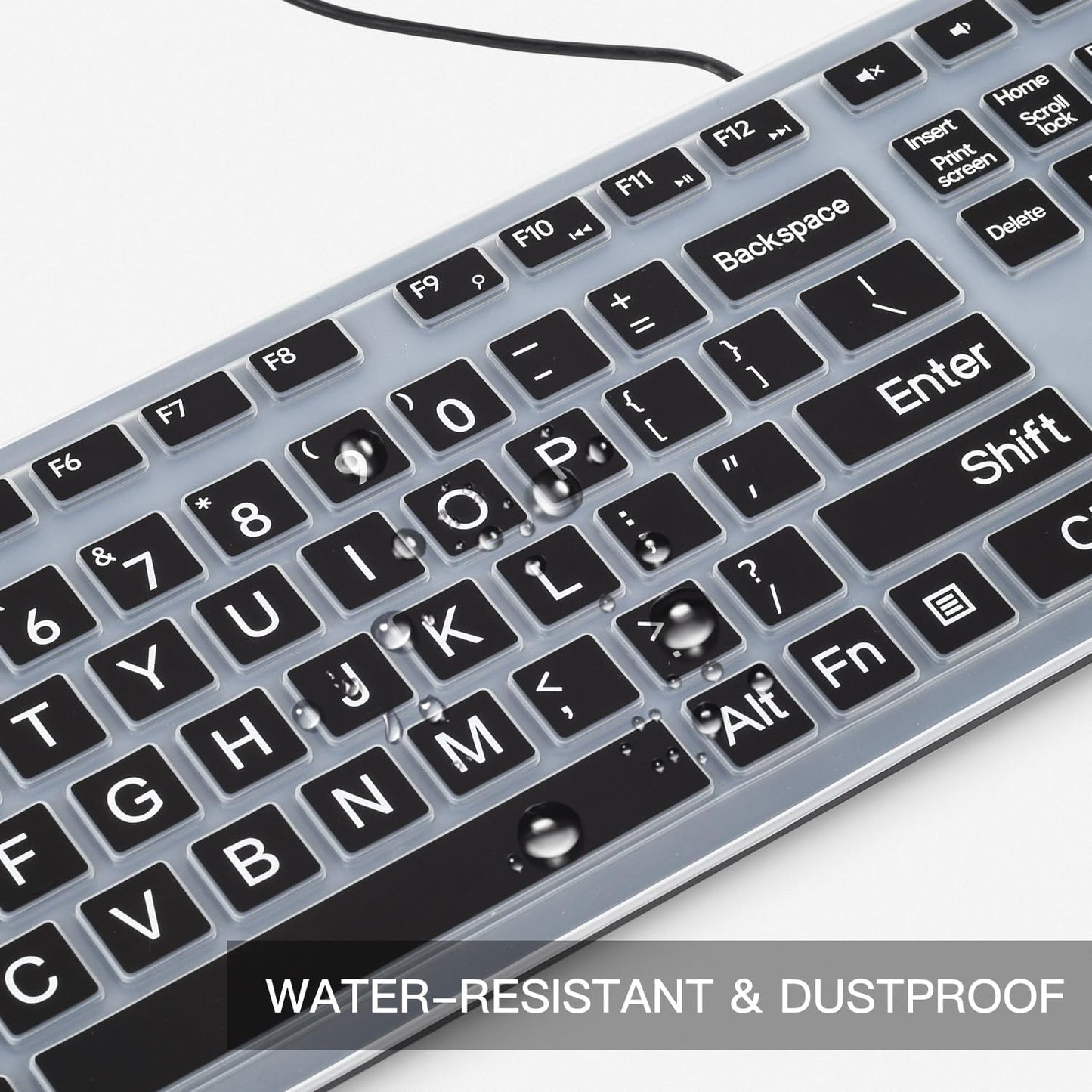 Keyboard Cover with Large Letters Compatible with DELL KB216 KB216b KB216t KB216d KB216p Wired Keyboard/DEll KM636 Wireless Keyboard Protector -Black