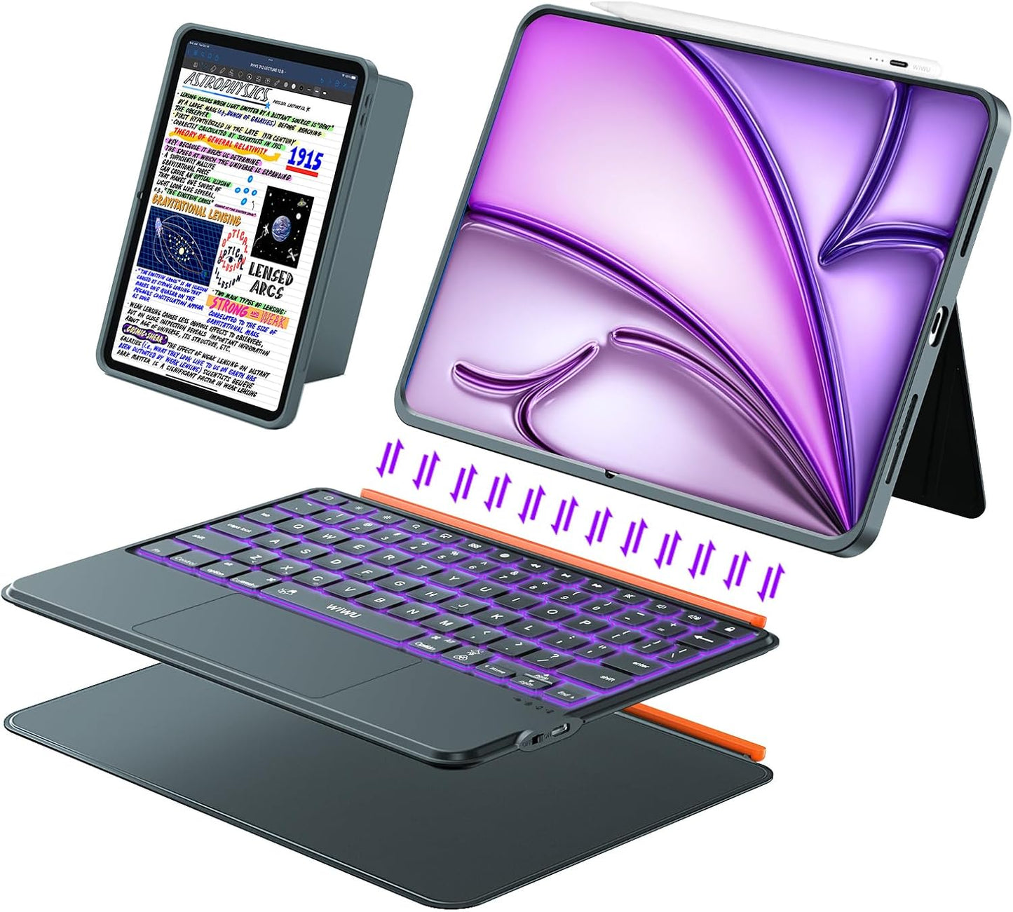 iPad Air 13 inch Case Keyboard (M3 M2, 2025 2024),Wireless iPad Keyboard for Pro 12.9 inch 6/5/4/3rd Gen,Magnetic Detachable with Trackpad,7-Color Backlit,Landscape/Portrait,Adjustable Stand (Gray)