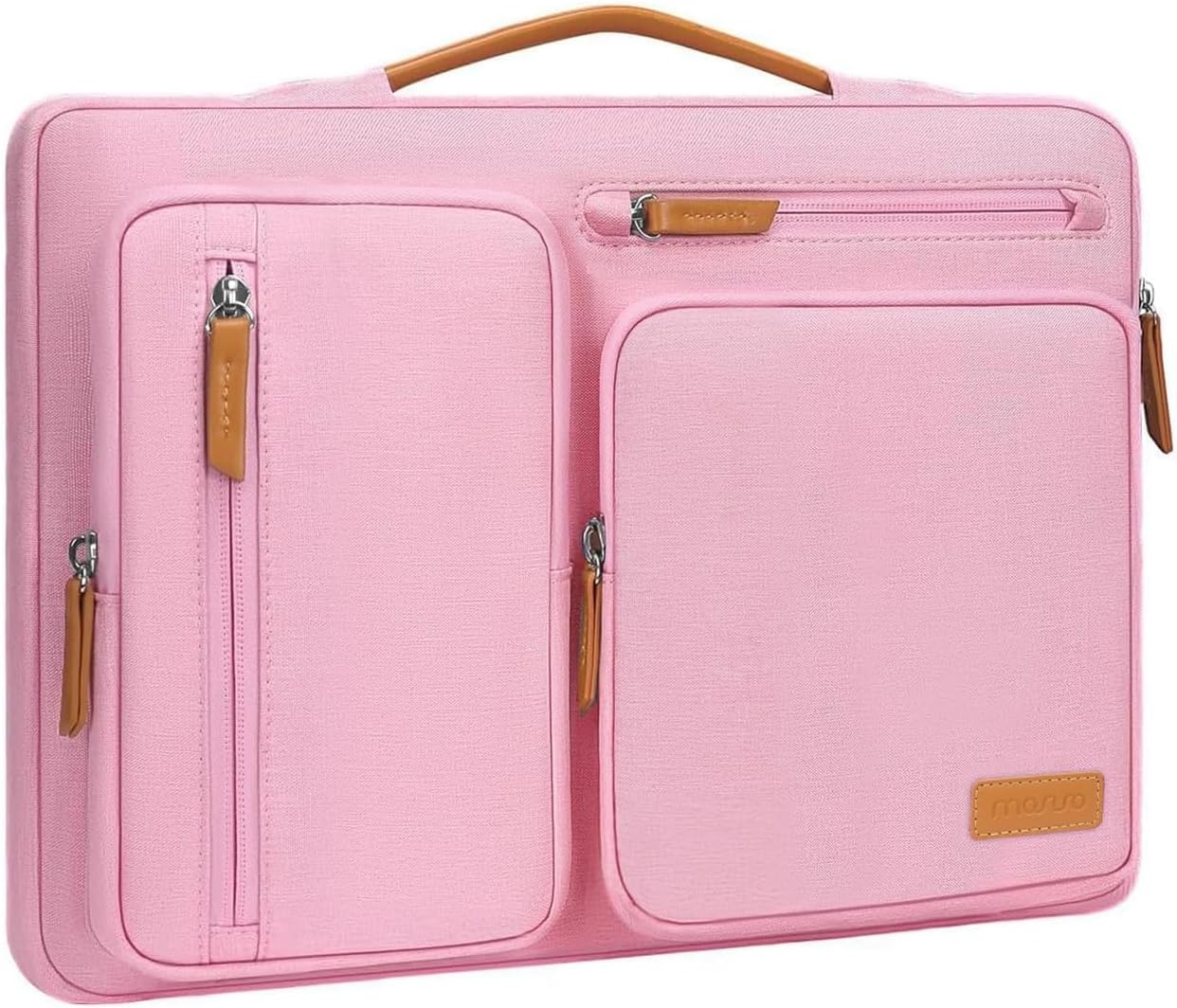MOSISO 360 Protective Laptop Case 15 inch, 15 inch Laptop Sleeve Compatible with MacBook Air M4 M3 M2 2025 2024 2023, Dell XPS Plus, Side Open Carrying Case with 4 Zipper Pockets&Handle, Pink