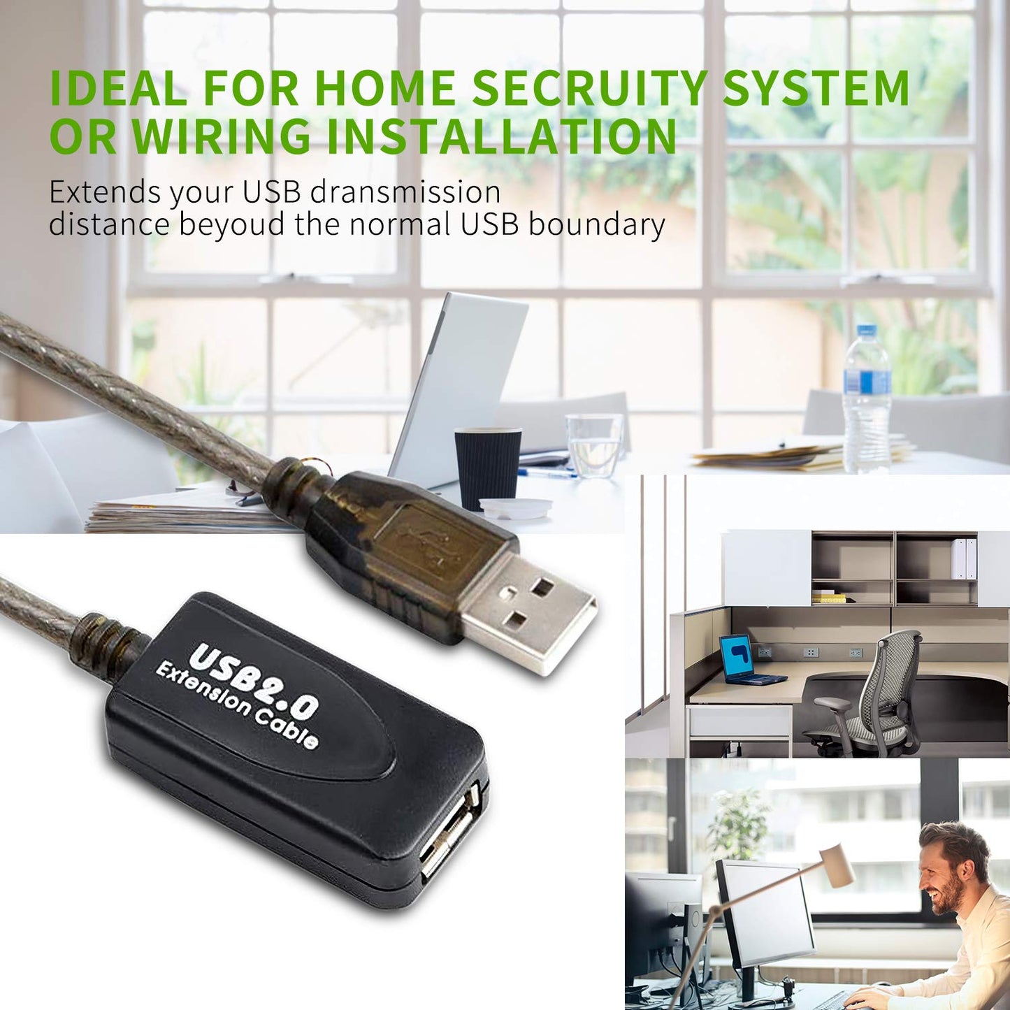 100 FT USB Extension Cable, USB 2.0 Type A Male to A Female Active Repeater Extension Cable 100ft, High Speed 480 Mbps