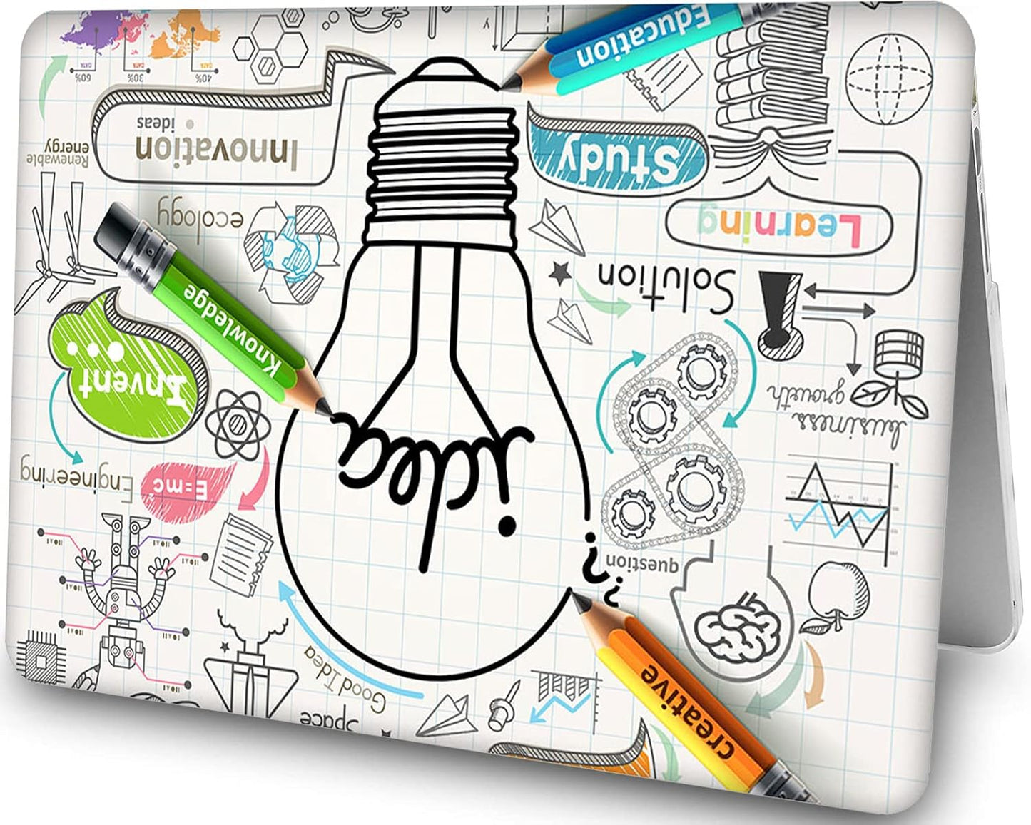 Compatible with MacBook Air 13 Inch Case 2017 2016 2015 2014 2013 2012 2011 2010 Release A1466/A1369, Plastic Hard Shell Case & Keyboard Cover & Screen Protector - Idea Bulb