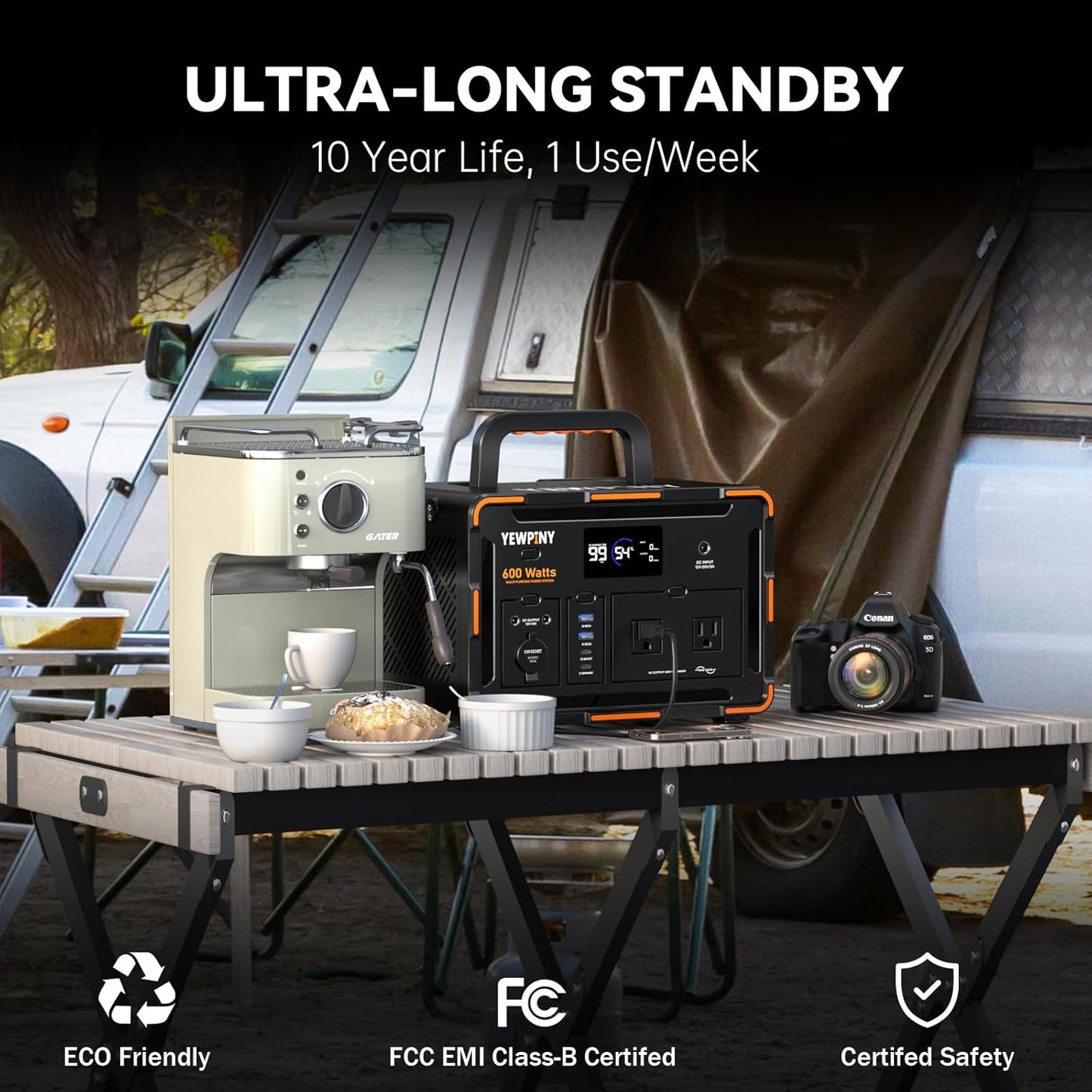 600W Solar Generator 599.4Wh Portable Power Station, 162000mAh Battery w/ PD100W & Pure Sine Wave AC, Solar Charging for Camping, RV, Home Backup (SOS Light & LCD Display)