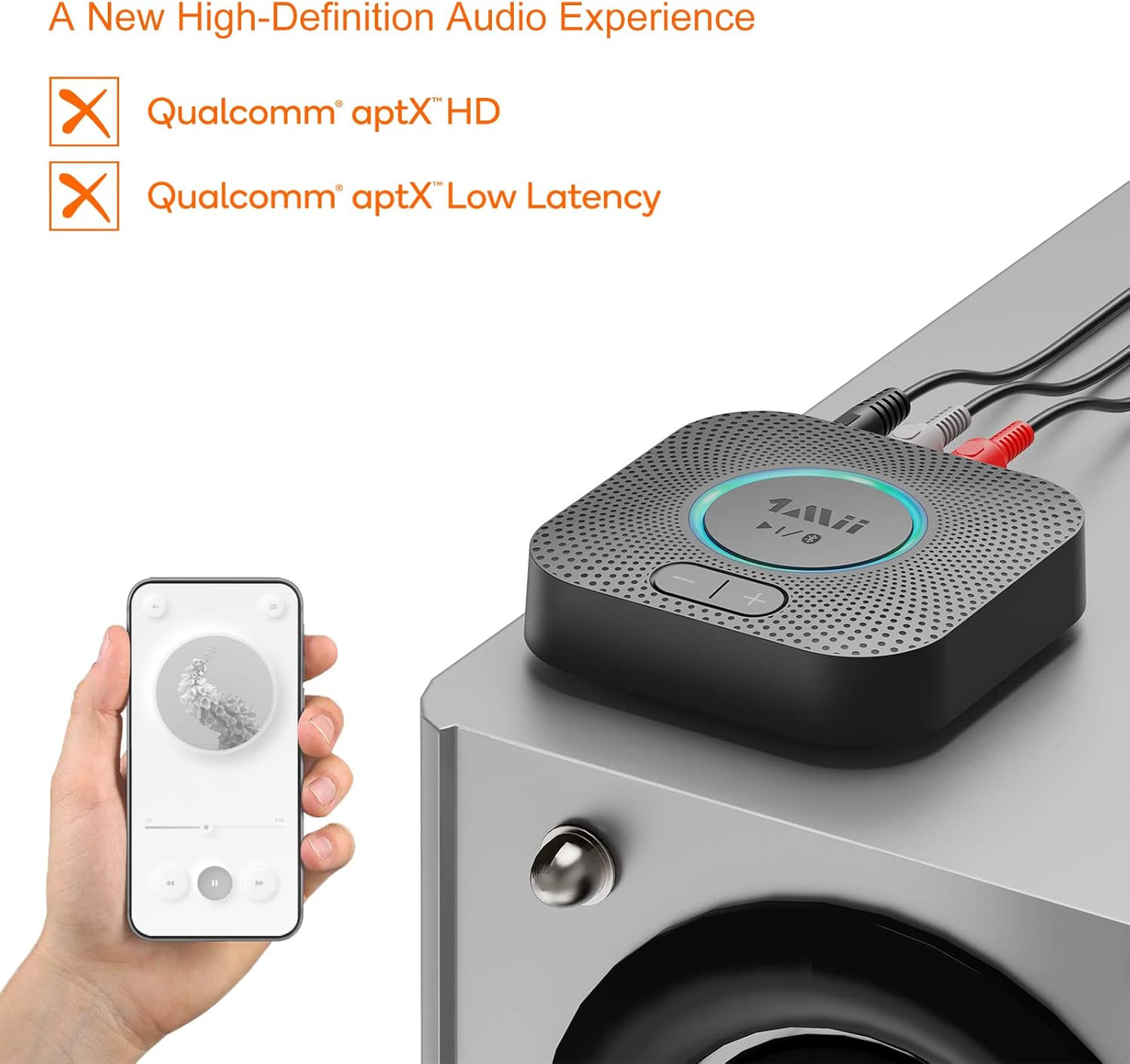 1Mii B06S Bluetooth 5.2 Receiver for Music Streaming System, Hi-Fi Wireless Audio Adapter for Stereo Receiver w/aptX HD aptX Low Latency, Bluetooth Receiver w/Volume Control RCA/3.5mm Outputs