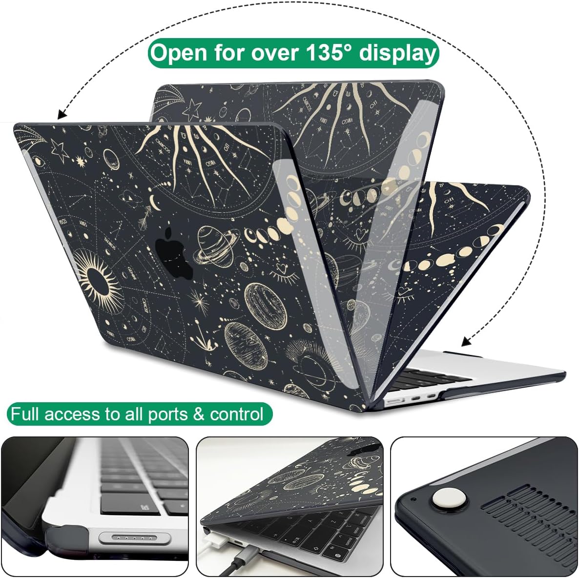 for 2025 MacBook Air 13.6 Inch Case M4 A3240 M3 A3113 M2 A2681 2022 2023 2024 Release, Printed Pattern Plastic Hard Shell Case Keyboard Cover for Mac 13 Air M4 Chip Touch ID, Constellation