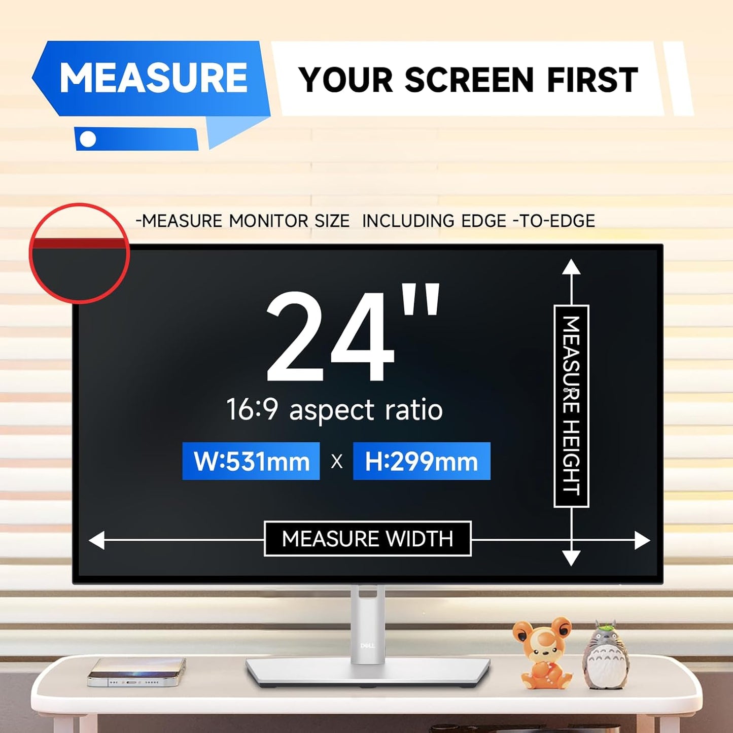 IPROKKO 【2 Pack】 24 inch Anti-Blue Light monitor Screen Protector for 16:9 Widescreen,Removable Anti Glare Blue Light Blocking Screen Filter，LED PC Anti-UV Eye Protection Filter Film