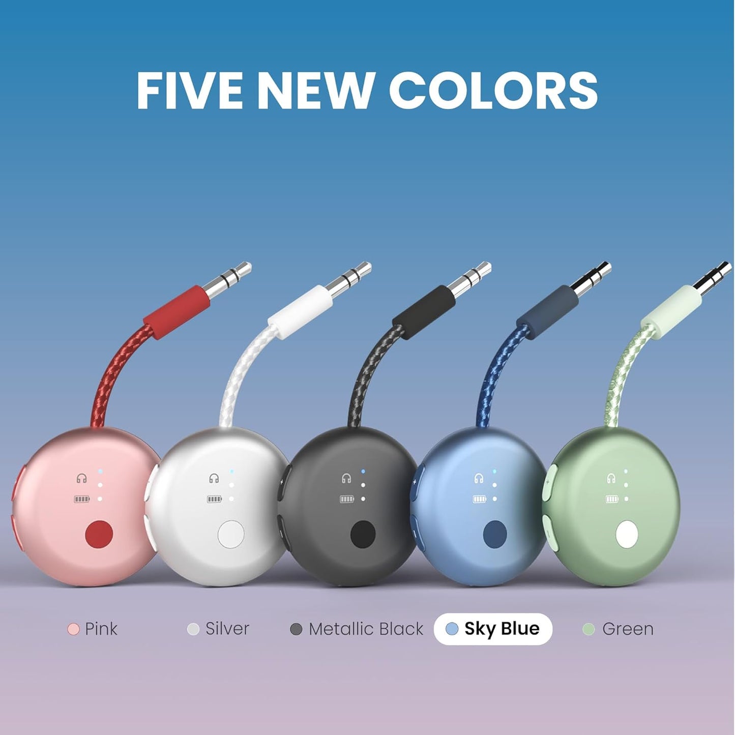 Avantree SoundJet R1 – Airplane Bluetooth Adapter for Headphones & AirPods, aptX Adaptive, Qualcomm Chipset, 20H Battery, Wireless Audio Transmitter for in-Flight Travel Essentials - Sky Blue