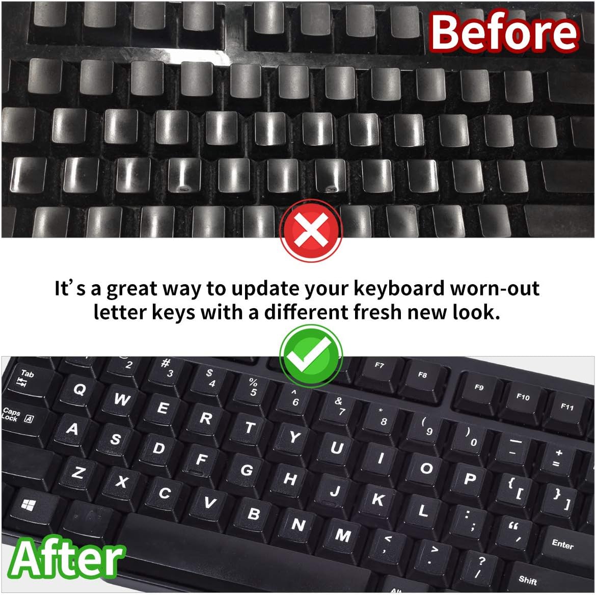 2PCS English Keyboard Letters Replacement Stickers, Large Print Bold White Font on Black Background US Keyboard Letter Stickers for Laptop Desktop Computer Keyboard Alphabet Stickers