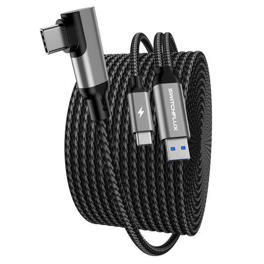 16FT VR Charging Link Cable | USB 3.0 High-Speed Data & Charge for Meta Quest 3S/3/2/Pro, Pico 4 and PC/SteamVR USB-C Charger Cord for VR Headset - Gray