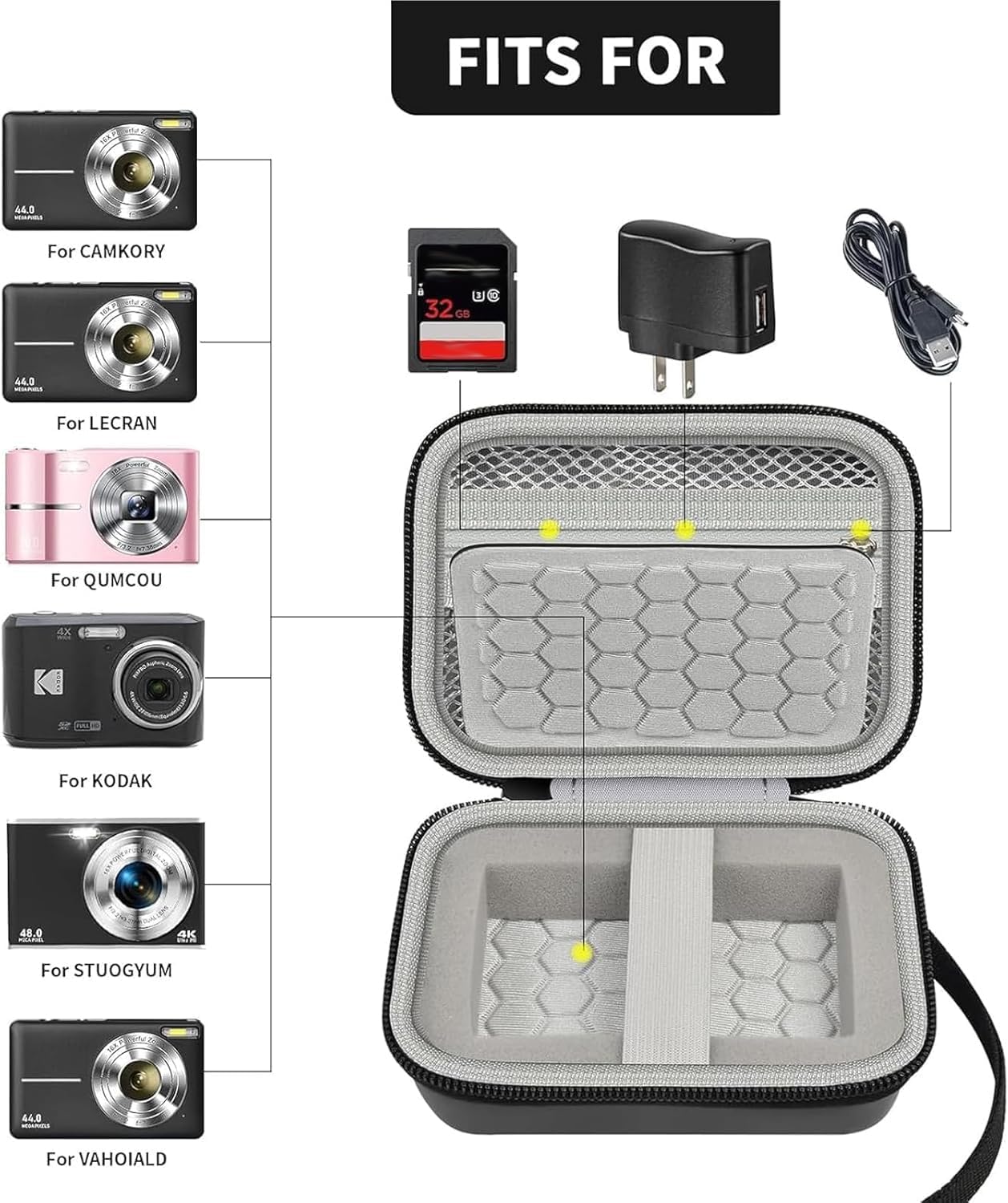 Carrying & Protective Case for Digital Camera, AbergBest 21 Mega Pixels 2.7" LCD Rechargeable HD/Kodak Pixpro/Canon PowerShot ELPH 180/190 / Sony DSCW800 / DSCW830 Cameras for Travel - Black