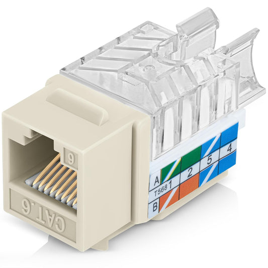 Everest 45° Angled RJ45 Cat6 Keystone Jacks 50-Pack in Ivory - Slim Profile Female RJ45 Connectors - Cat 6 Keystone Jack - Compatible with 45° Angled Speed Termination Tool - 45Term (B0BL3GS7ZY)