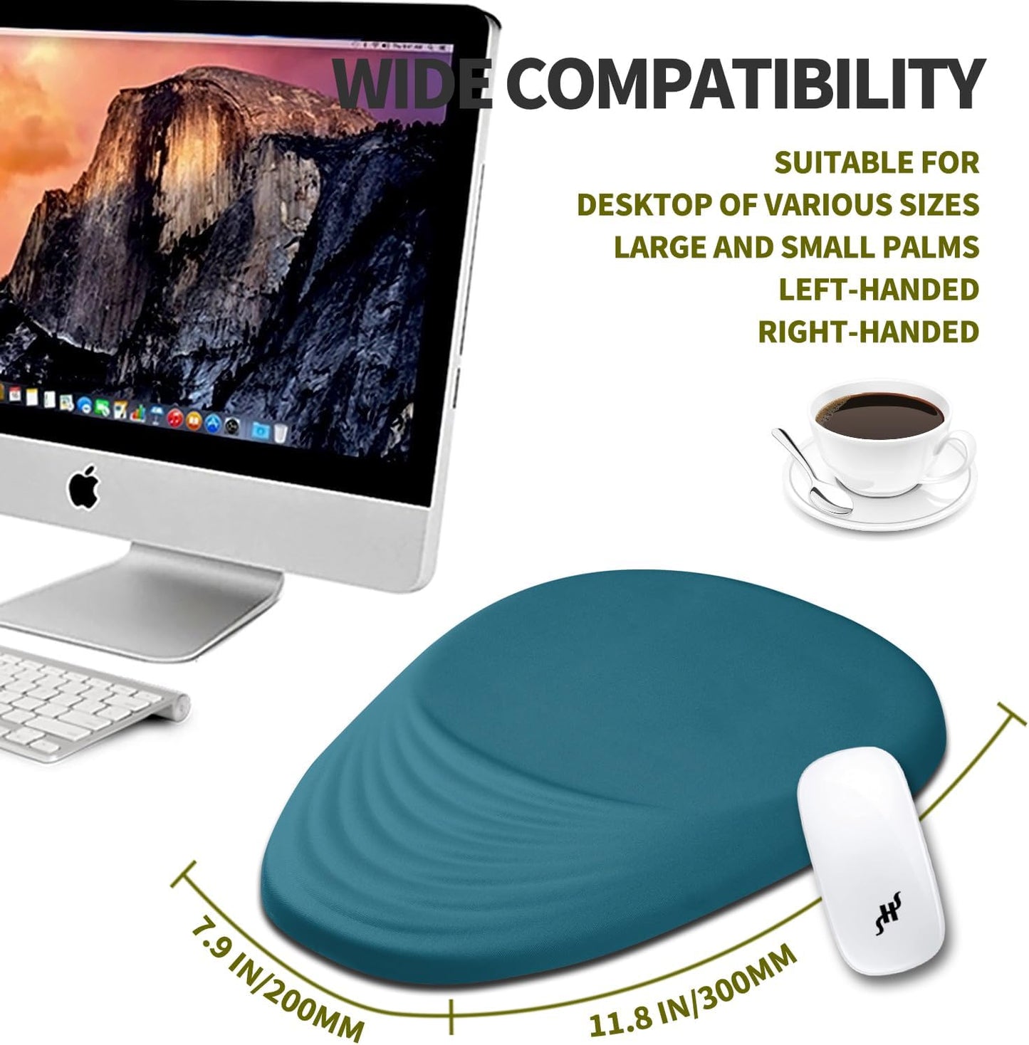 Hokafenle Ergonomic Mouse Pad Wrist Support, Terraced Slope Carpal Tunnel Wrist Pad for Mouse with Unibody Memory Foam, Wrist Rest Pain Relief Mousepad (Turquoise, 11.8x7.9 in)