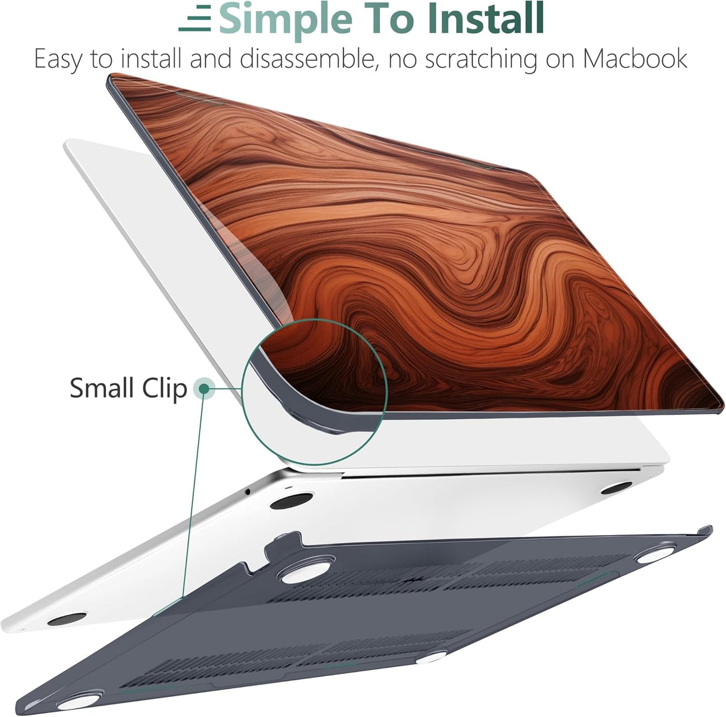 TWOLSKOO Compatible with M4 MacBook Air 15 inch Case 2025-2023 Released Model M4 A3241 M3 A3114 M2 A2941, Plastic Hard Shell & Screen Protector & Keyboard Cover & Type C Adapter, Wood Grain