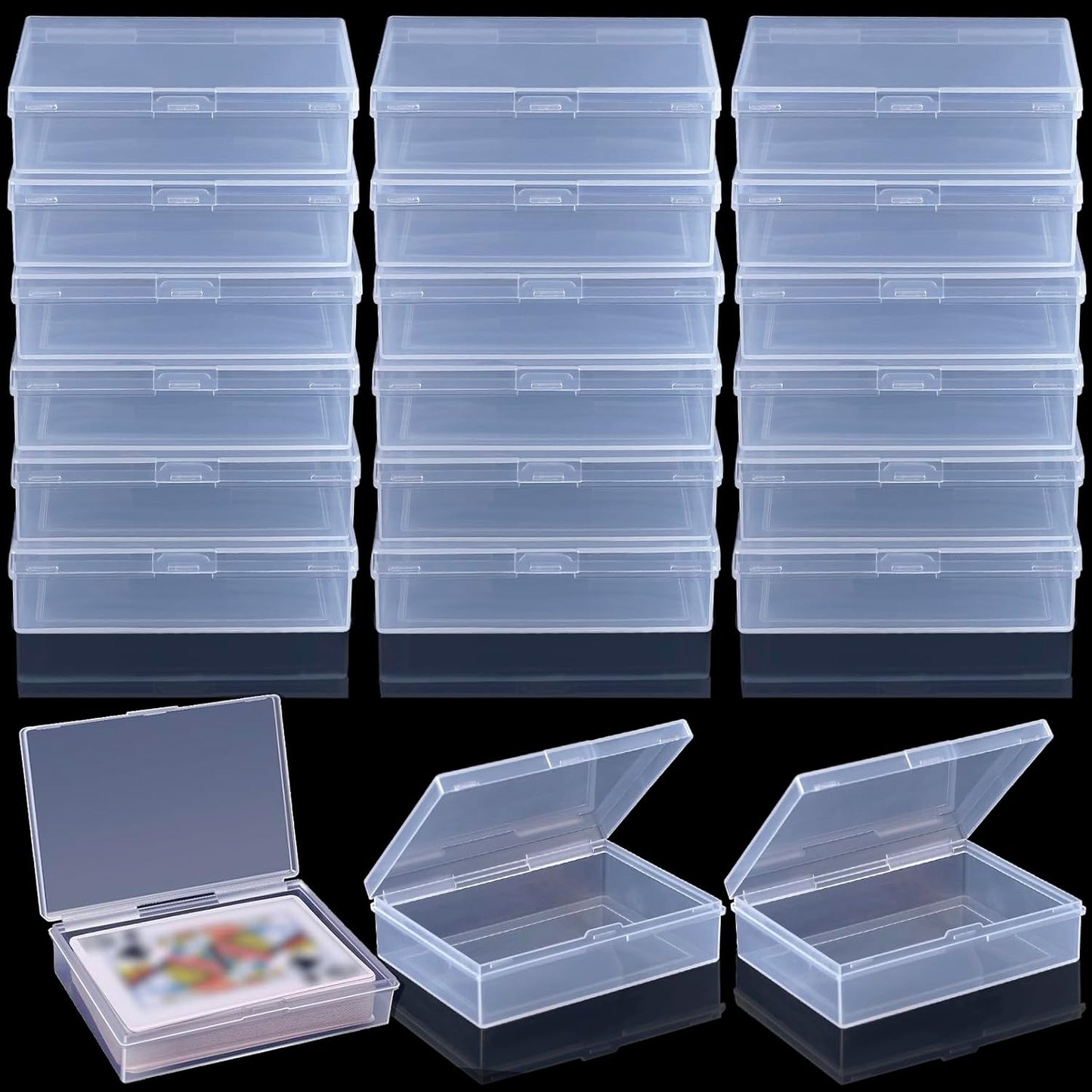 24 Pack Playing Card Case, Clear Playing Cards Deck Boxes, Empty Deck Cases, Plastic Storage Box Deck Holder with Snaps Closed for Gaming Business Card, 3.74 x 2.7 x 0.9 inch (NO Cards)