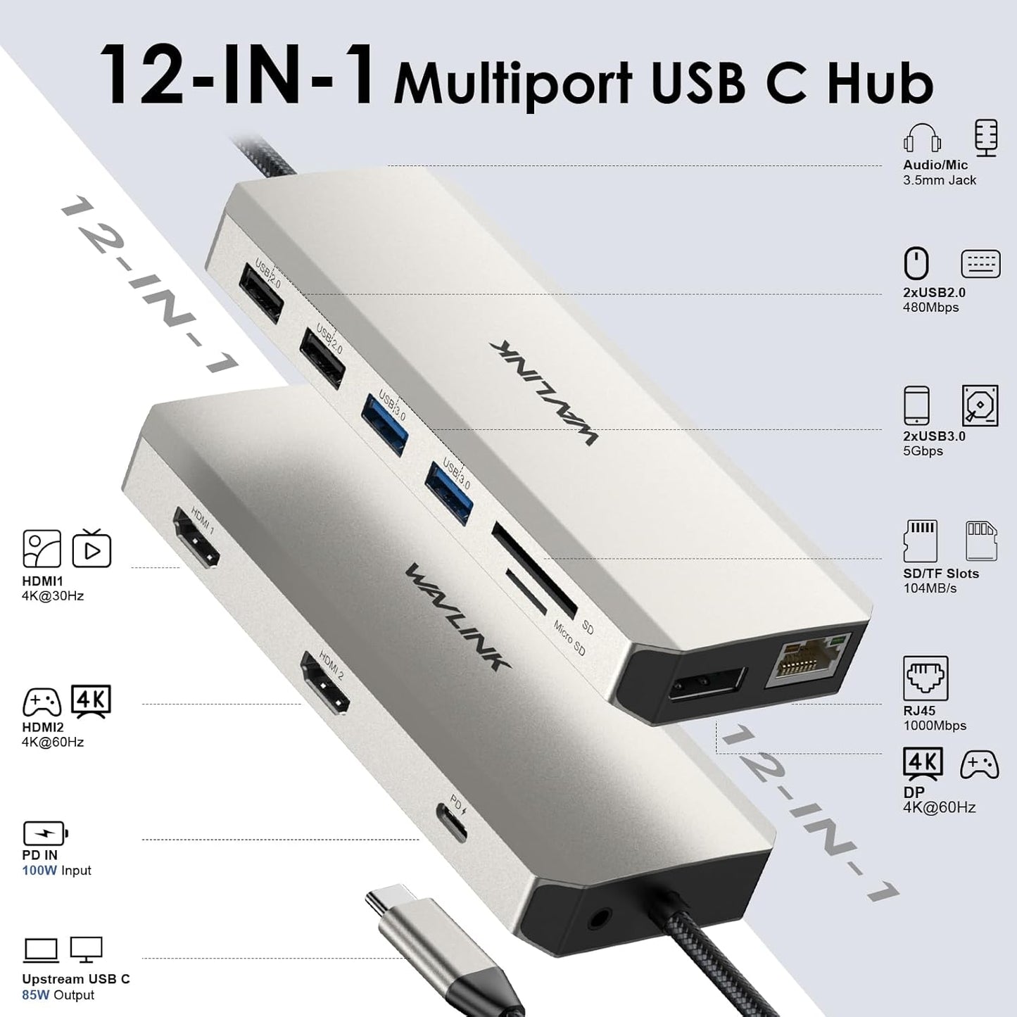 USB C Docking Station USB C to Dual HDMI Adapter USB C Hub Dual Monitor, 13 in 1 Multiport Triple Display Type C Dongle with Dual HDMI 4K, DP, PD Charger, 5 USB, Ethernet, SD TF Card Reader, Audio
