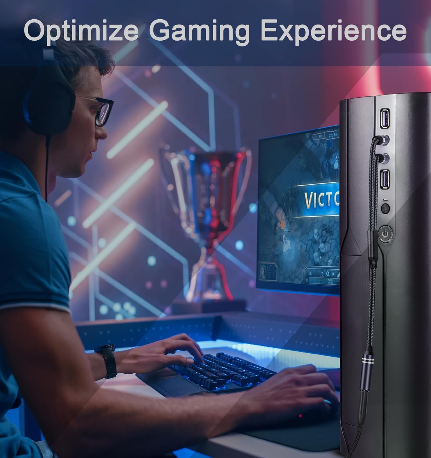 Braided Headphone Splitter for Computer, 3.5mm Female to 2 Dual 3.5mm Male Earphones Port, Mic Y Audio Splitter Cable Compatible with Headset Microphone Gaming Computer Speaker Laptop(35cm / 14in)