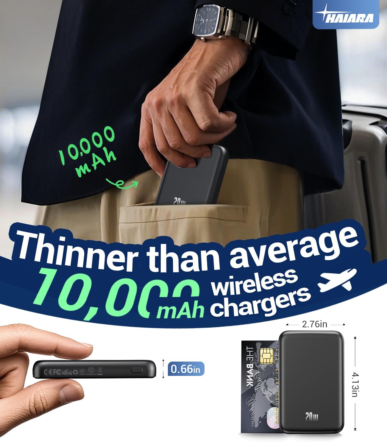 for Magsafe Battery Pack, 10000mAh Magnetic Portable Charger with USB-C Cable 20W Fast Charging, Slim & Lightweight Wireless Power Bank for iPhone 16/15/14/13/12 Series, for Travel Cruise Essentials