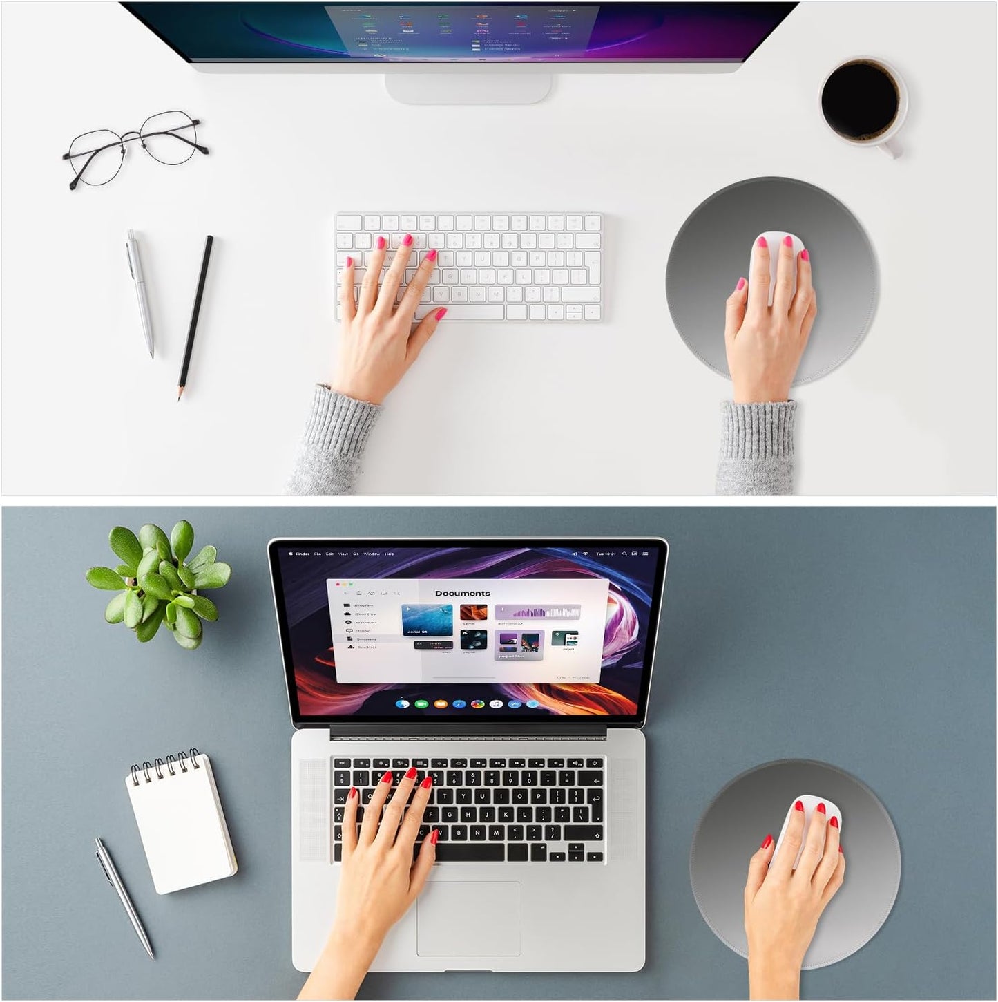 ITNRSIIET Mouse Pad Non-Slip Rubber Base Smooth Surface Stitched Edges Waterproof Durable Compatible with All Mice for Office & Gaming, Desk Accessory, Diameter 8.7 inch, Ash Gradient